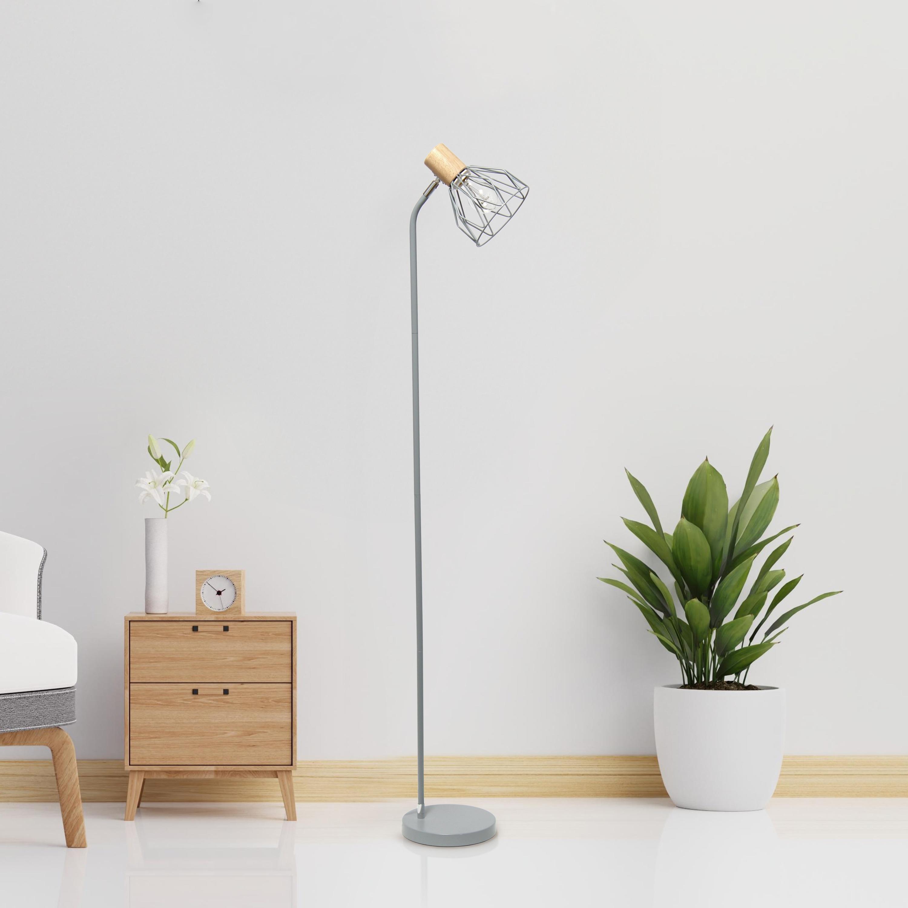 Simple Designs 55.91" Industrial Farmhouse Fusion Adjustable Cage Wire Accent Floor Lamp Gray