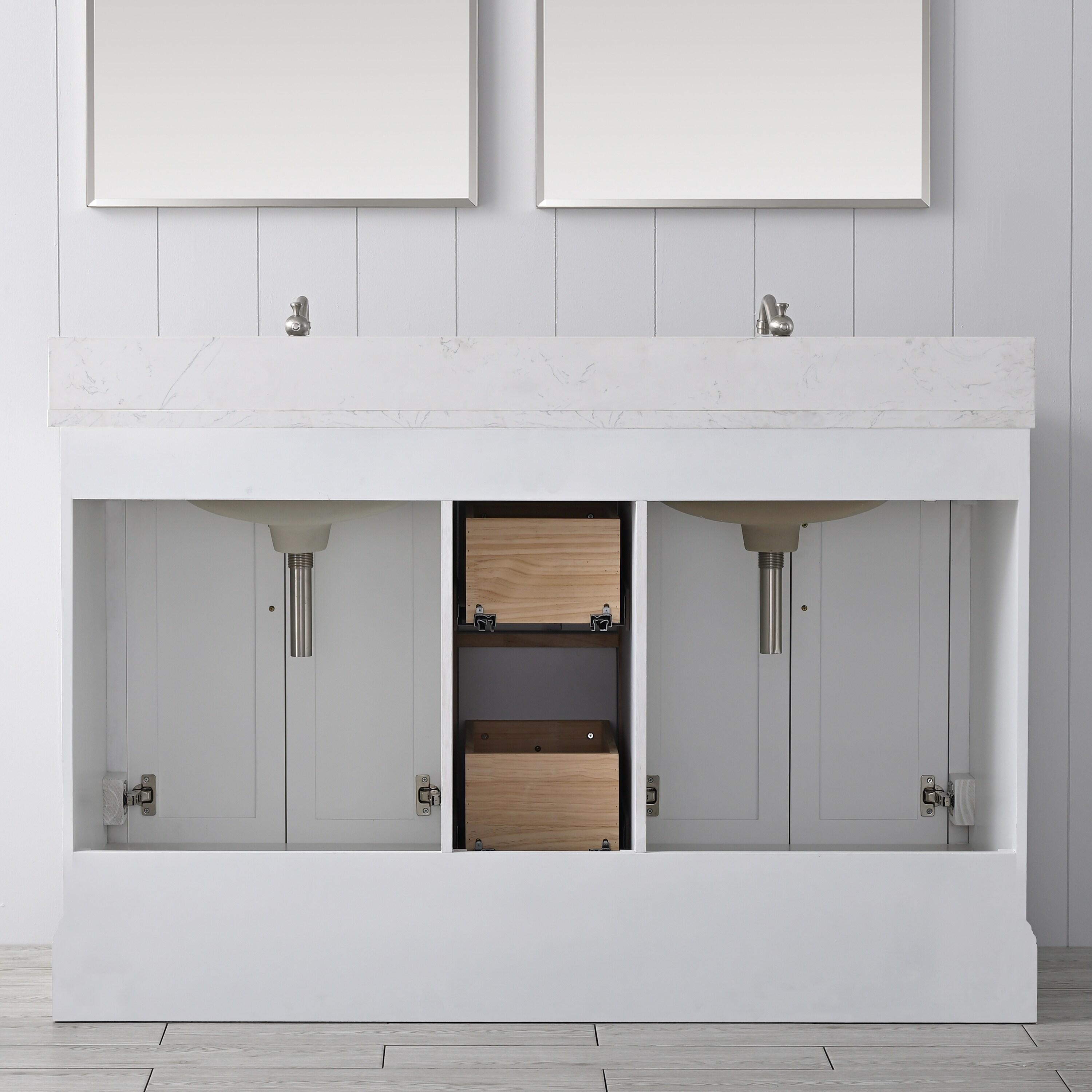 Vanity Art VA5054-W 54 x 22 x 34 in. Single Sink Bathroom Vanity with Quartz Top & Backsplash, White