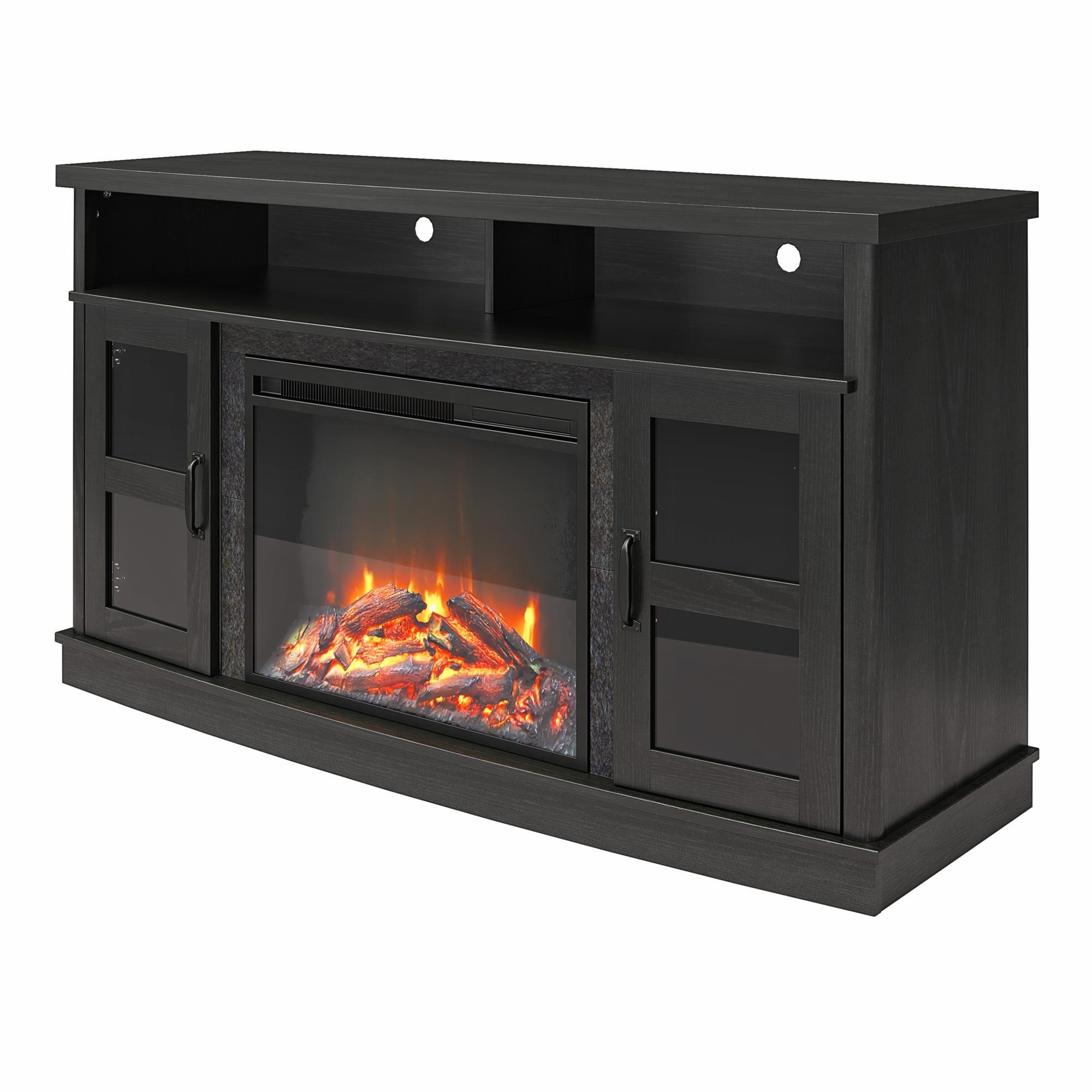 Barrow Creek Black Oak Fireplace TV Console with Glass Doors