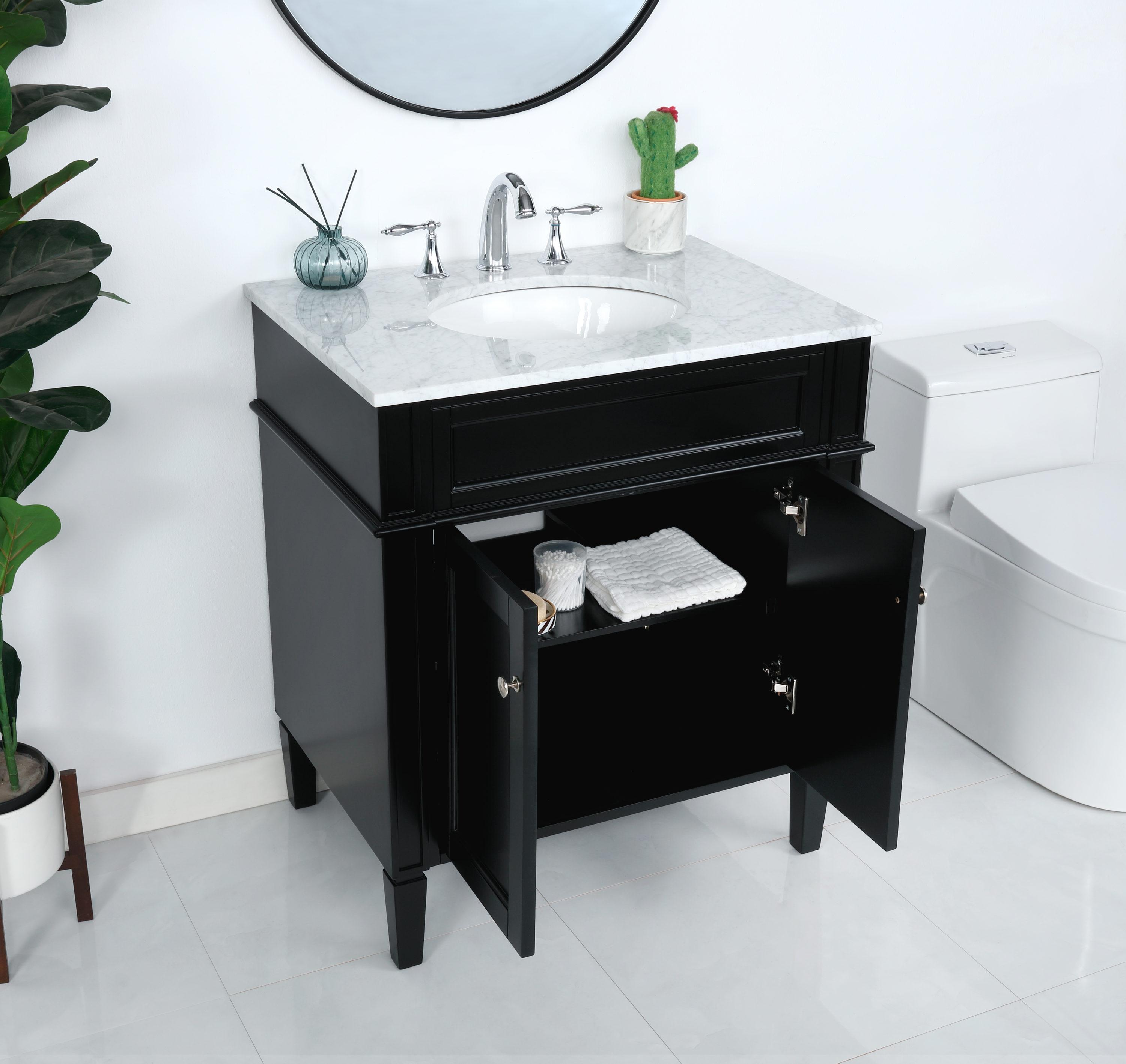 Elegant Decor Park Avenue 30" Solid Wood & Metal Single Bathroom Vanity in Black