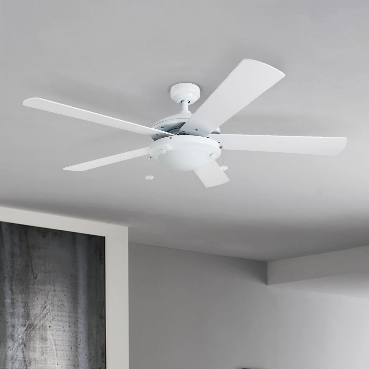 Prominence Home Bolivar 52" White Ceiling Fan with 5 Blades, Integrated LED Light Kit, Pull Chains & Reverse Airflow