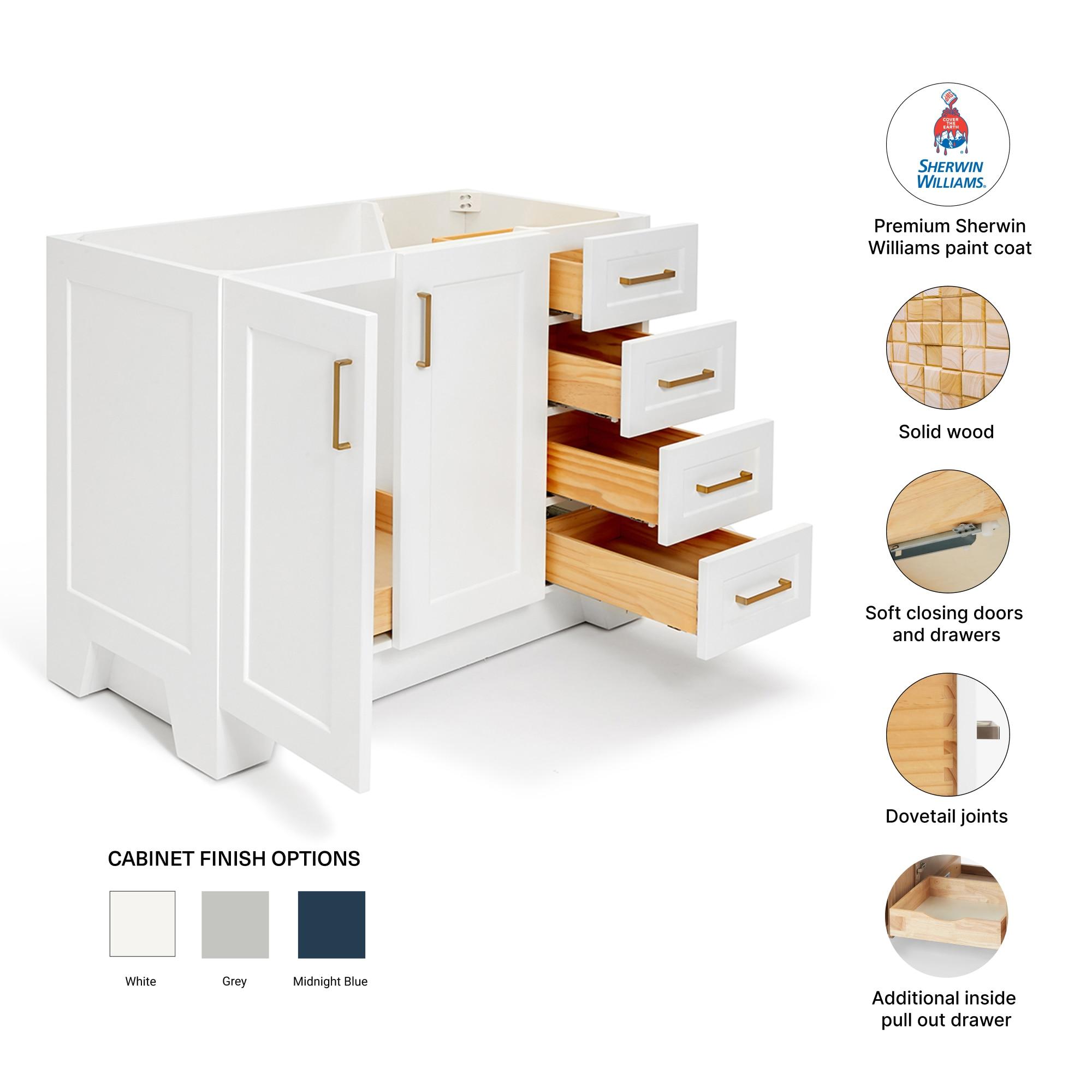 Ariel Q043s-R-Bc Taylor 42" Single Wood Vanity Cabinet - White