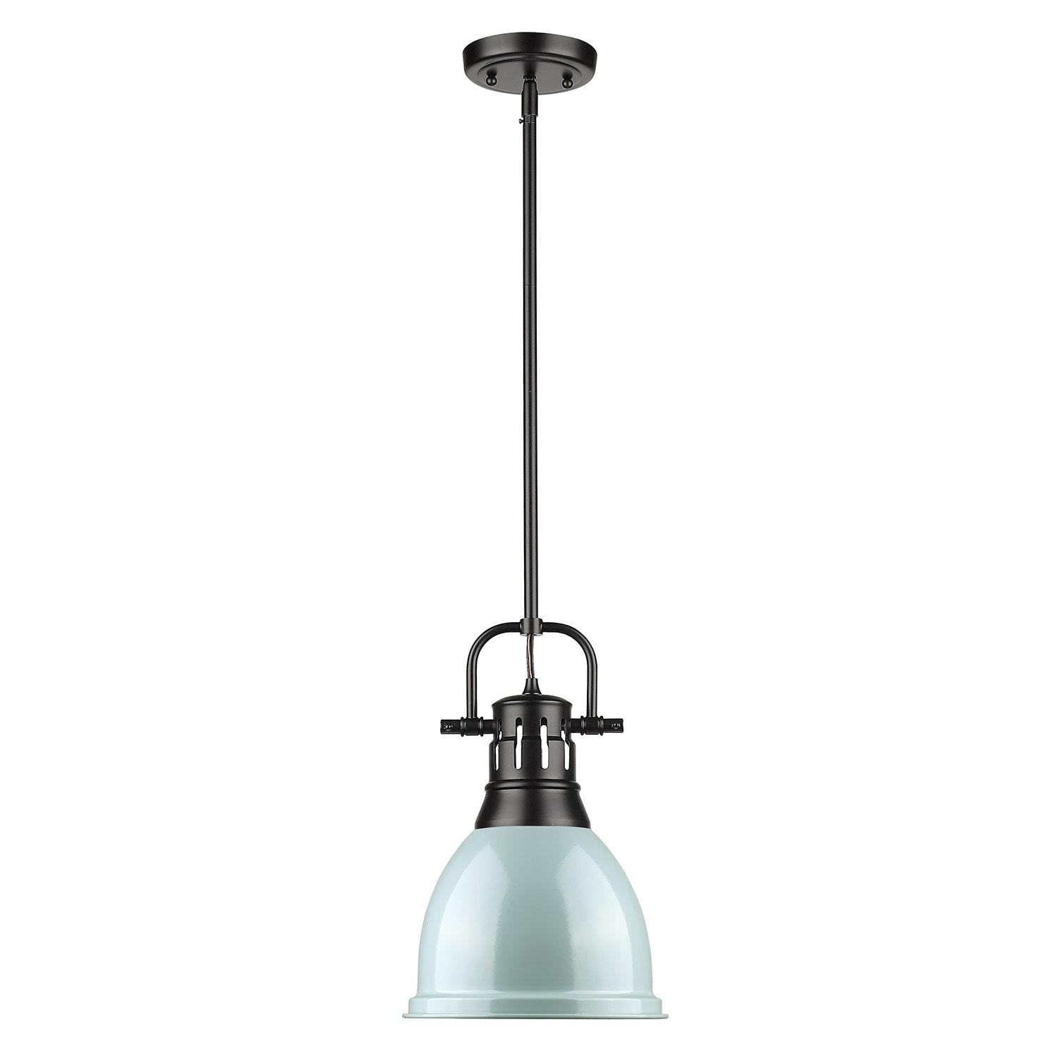 Golden Lighting Duncan 1-Light Small Pendant in Matte Black with Seafoam