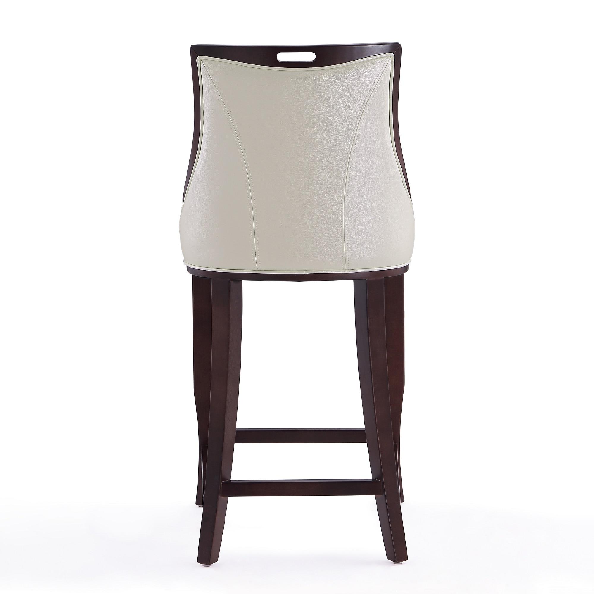 Emperor Upholstered Beech Wood Barstool Pearl White - Manhattan Comfort: Faux Leather, Fixed Height, No Assembly Required