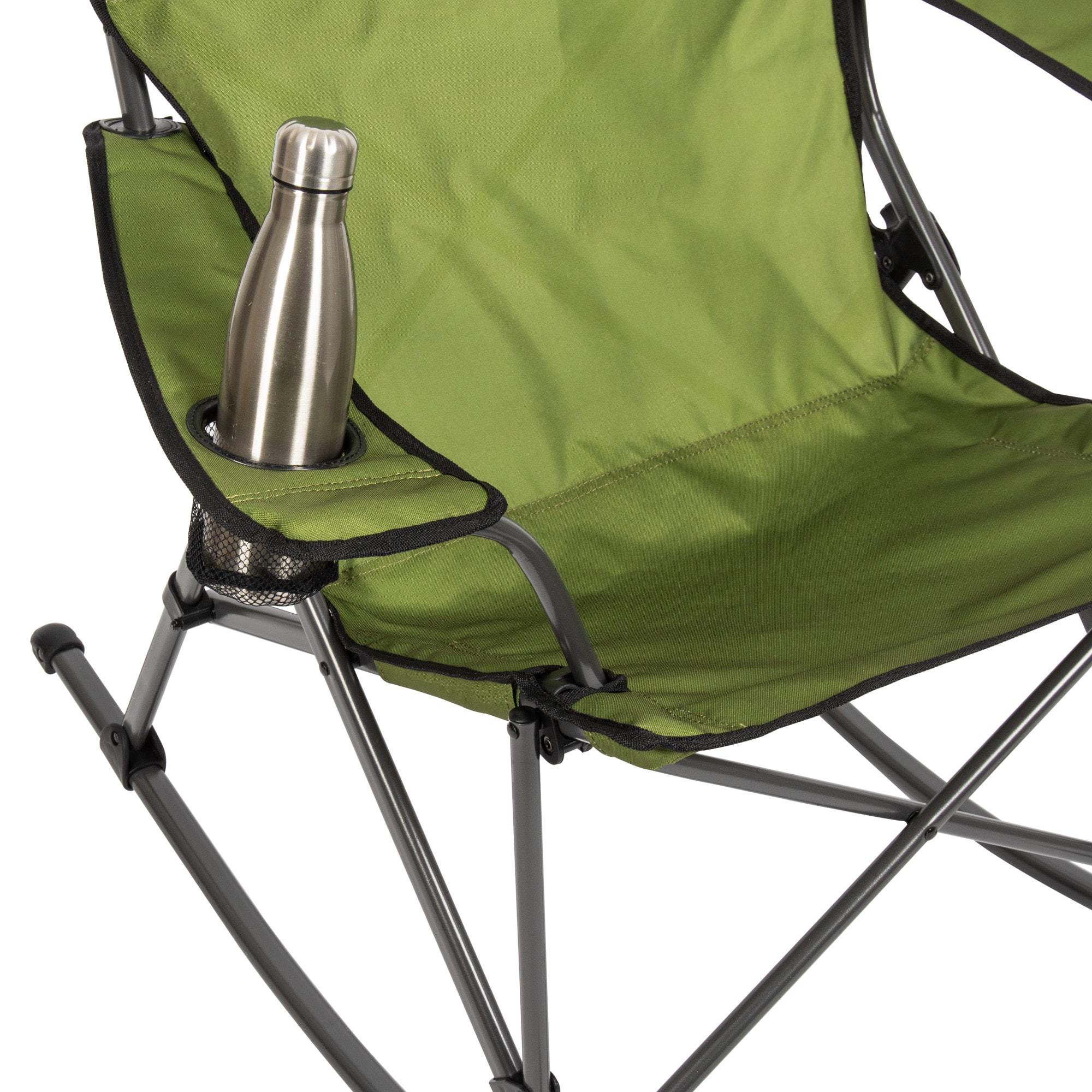 Moss Green Polyester Folding Rocking Quad Chair with Cup Holder