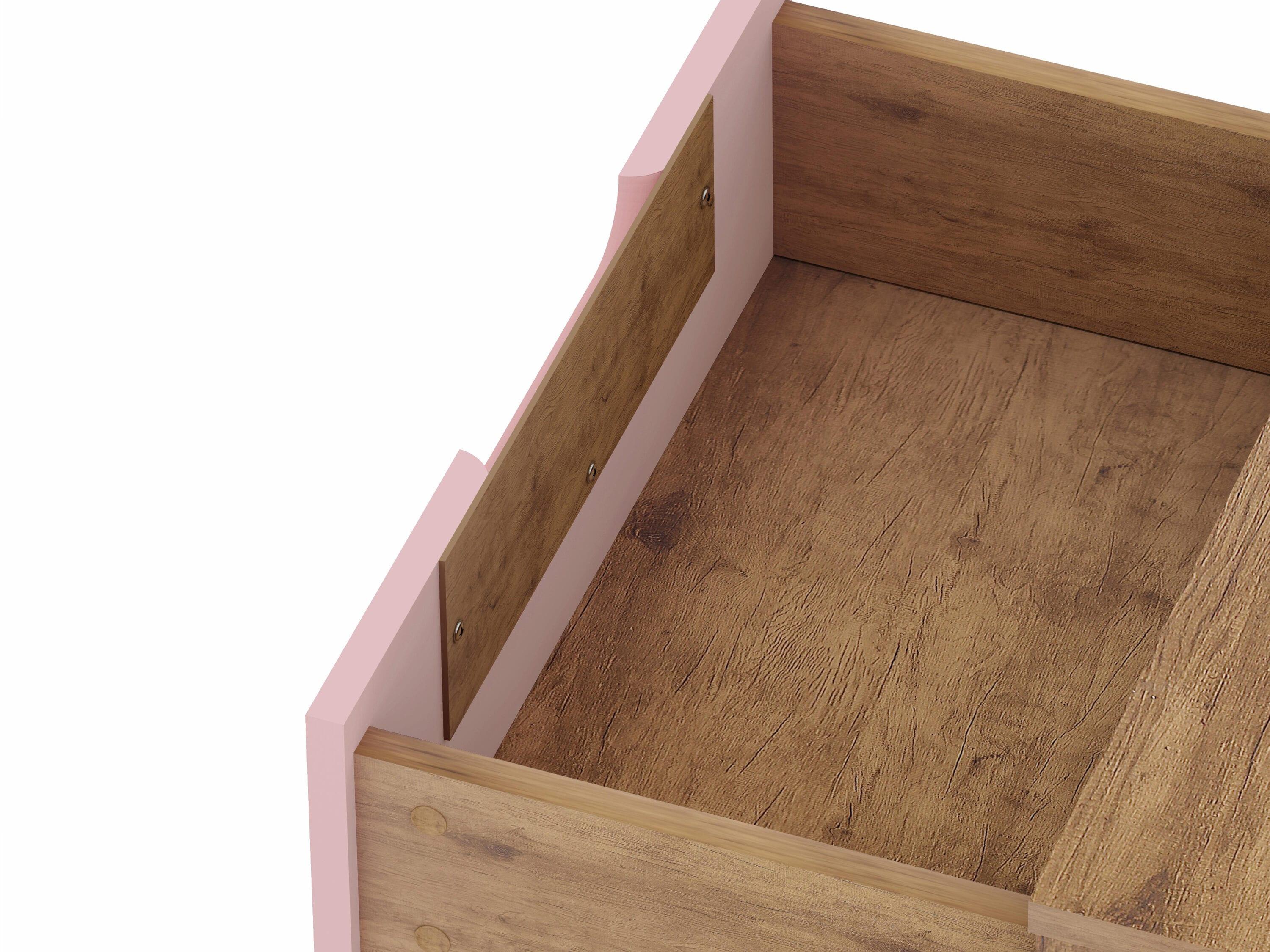 2.0 Rockefeller Nightstand Natural/Rose Pink - Manhattan Comfort: Modern MDF Bedside Storage with Metal Glides