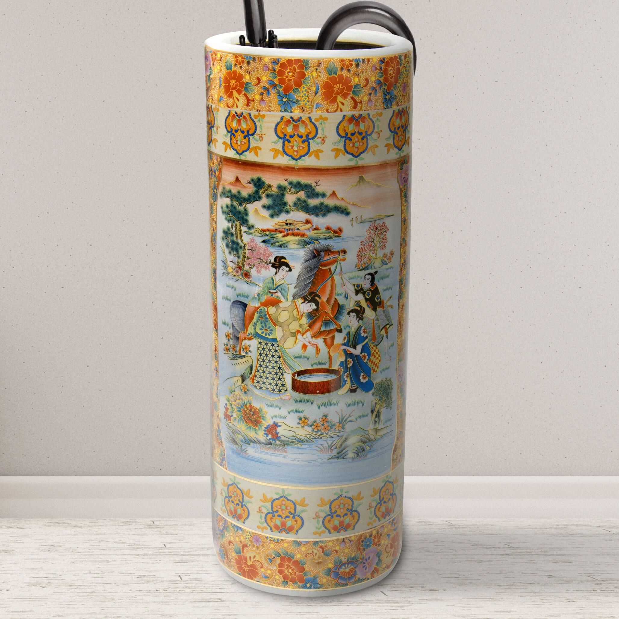 24" Horse in Meadow Porcelain Umbrella Stand