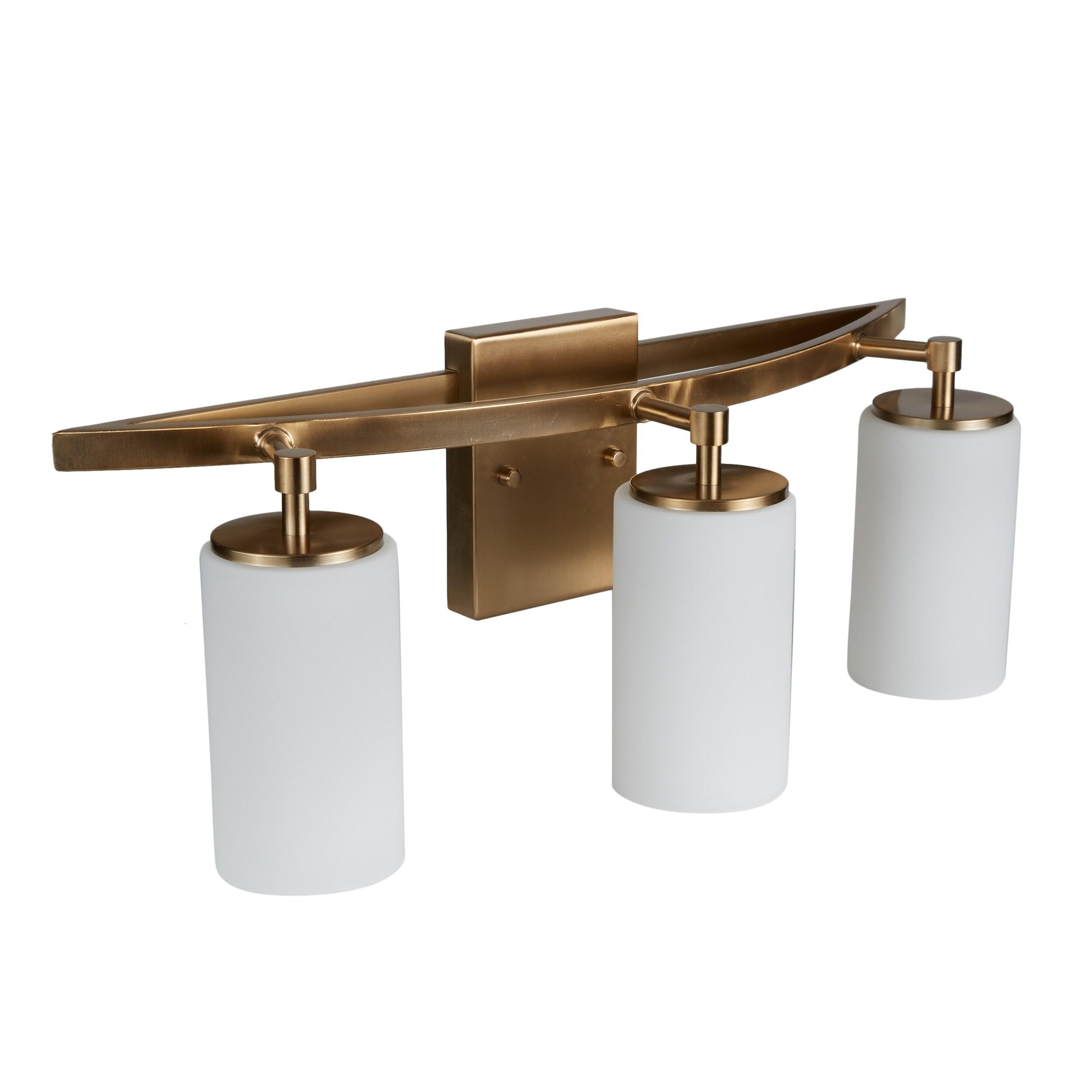 Satin Brass 3-Light Wall Bath Sconce with Etched White Glass