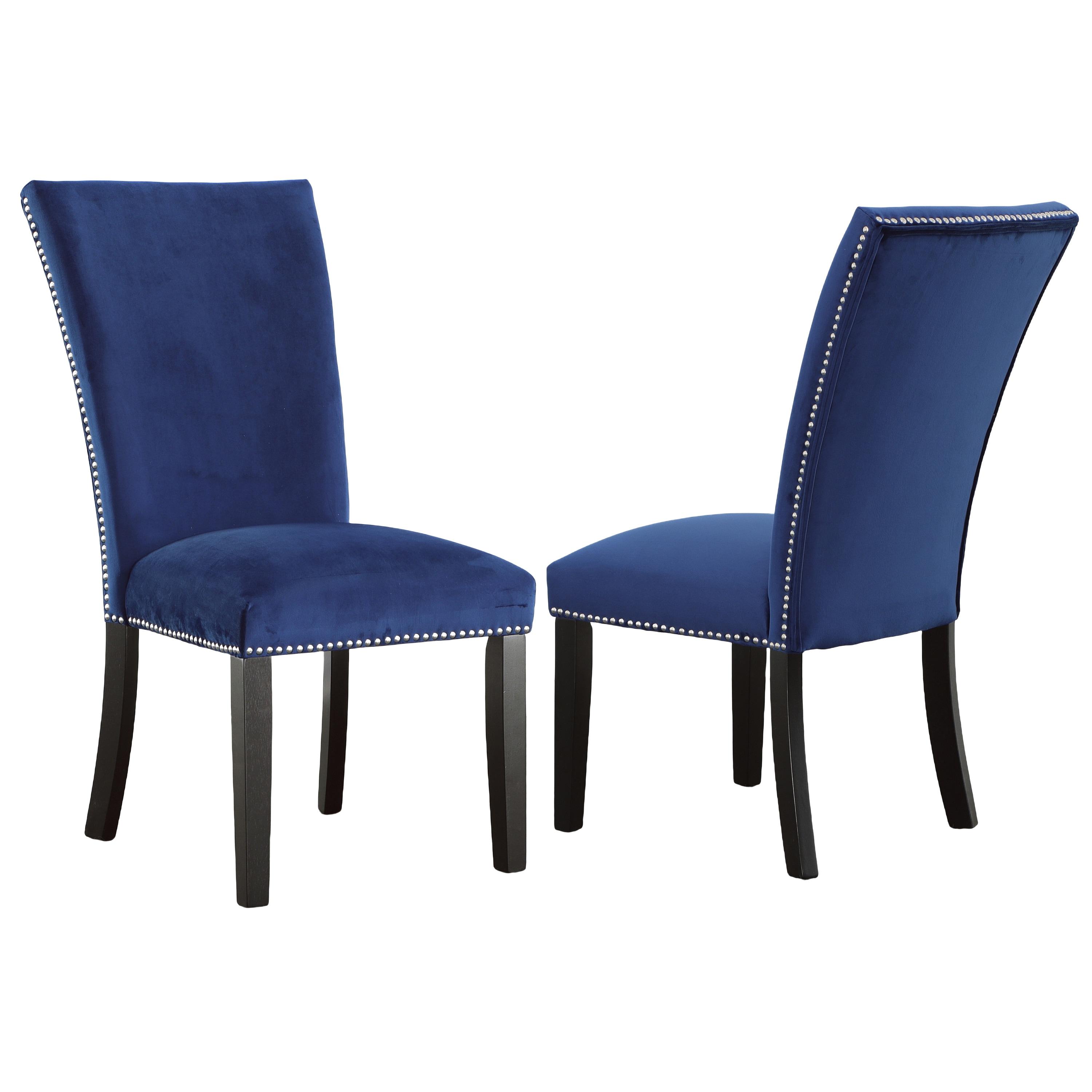 24" Set of 2 Camila Velvet Counter Height Barstools Blue - Steve Silver Co.: Nailhead Trim, Armless, Wood Legs, Spot Clean