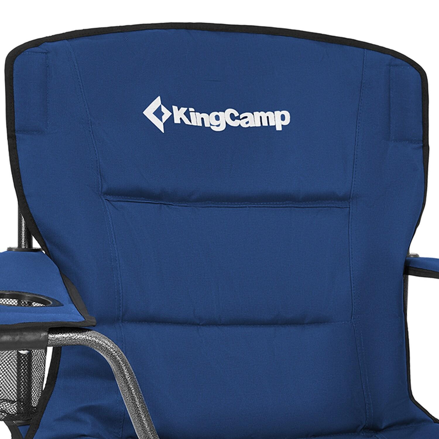 KingCamp Padded Folding Lounge Chairs with Built In Cupholder, Insulated Cooler Sleeve, and Side Storage Pocket for Indoor and Outdoors, 2 Packs, Blue