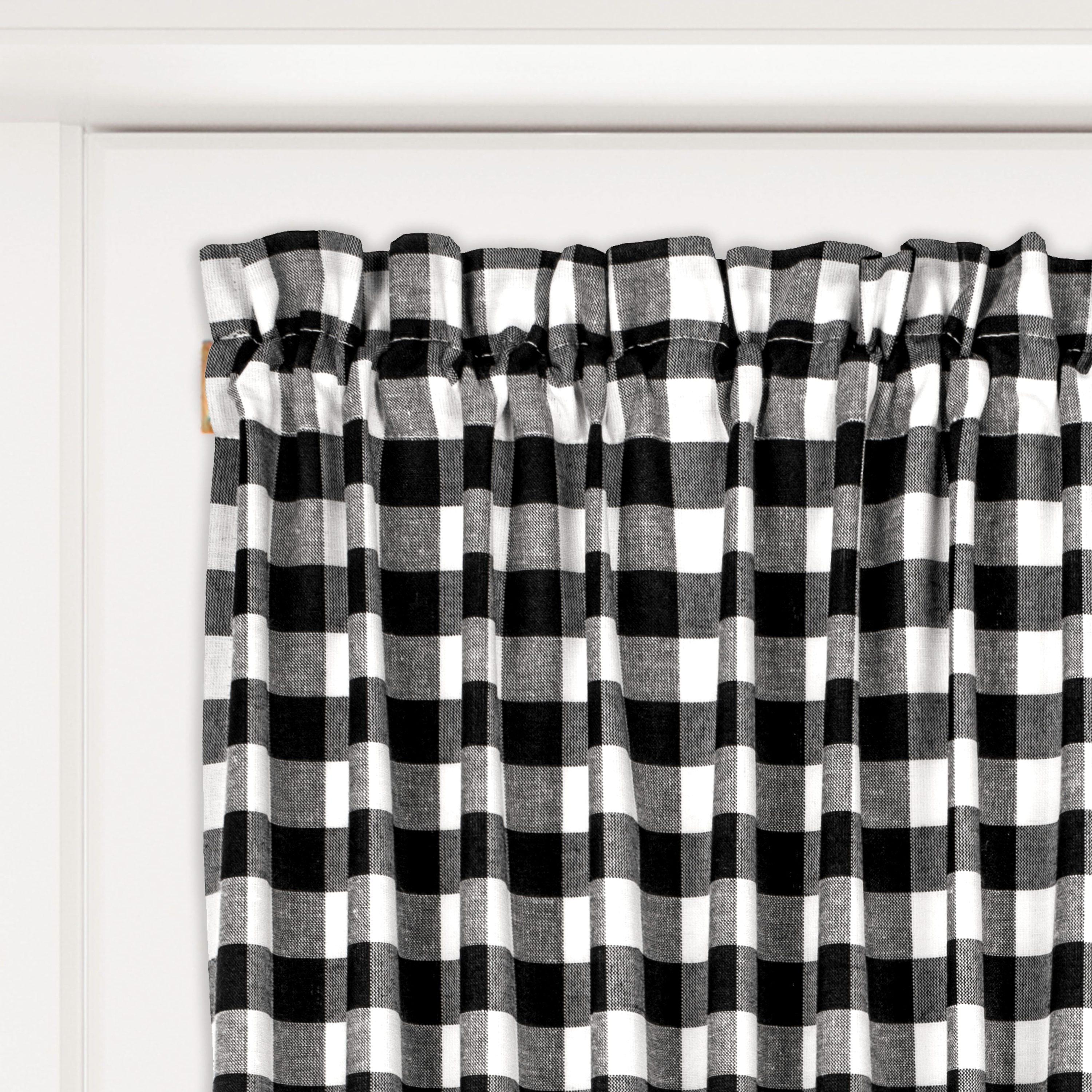 Achim Buffalo Check Indoor Polyester/Cotton Light Filtering Checkered Door Curtain Panel, Black/White, 54-in W x 40-in L