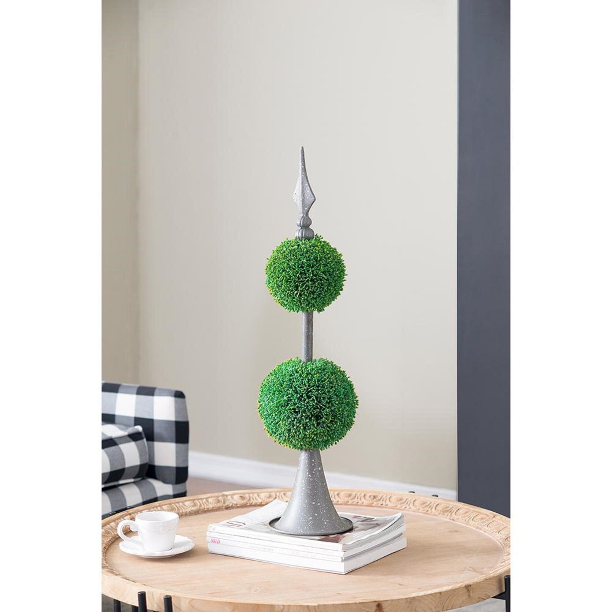 A&B Home Boxwood Ball Topiary with Metal Finial Stand Double Sphere 26 Inch Tall Indoor Outdoor House Decoration