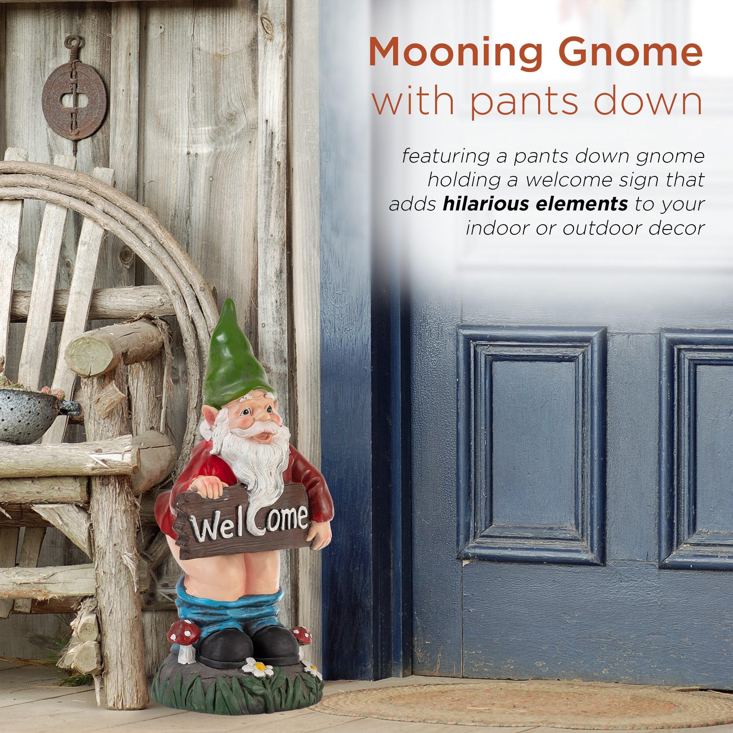 22"H Ceramic Outdoor Sculpture - Alpine Corporation: Garden Gnome with Welcome Sign, Mythical Decor