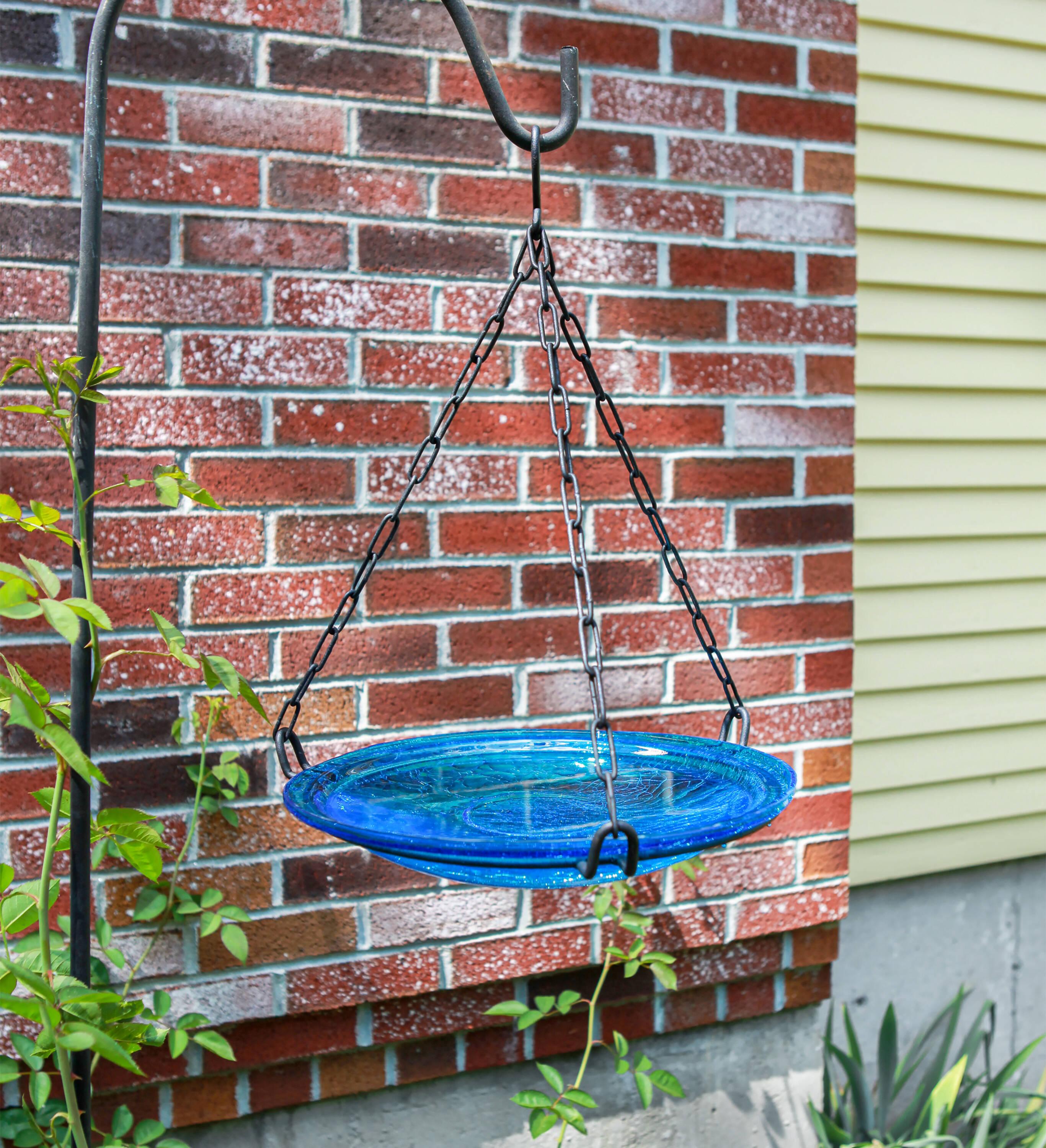 Crackle Glass Hanging Birdbath, 14-in