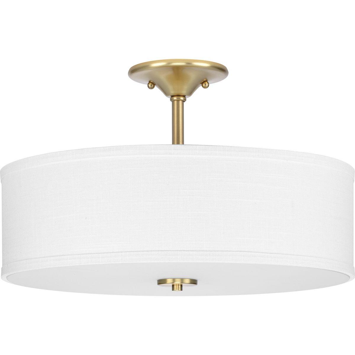 Progress Lighting, Inspire Collection, 3-Light Semi-Flush Mount, Satin Brass, Summer Linen Shade