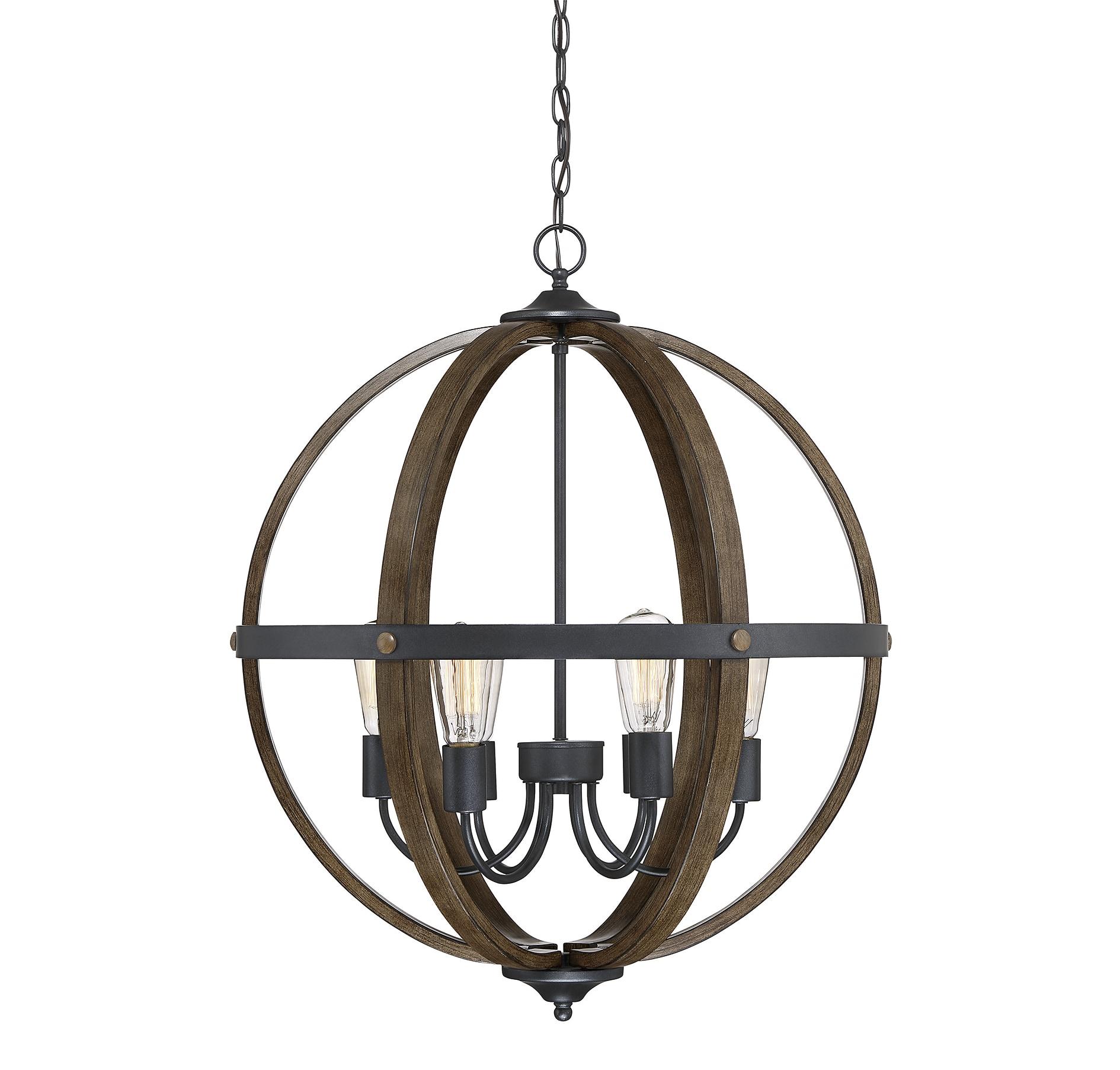 Farmhouse Wood & Black 6-Light Incandescent Pendant Chandelier
