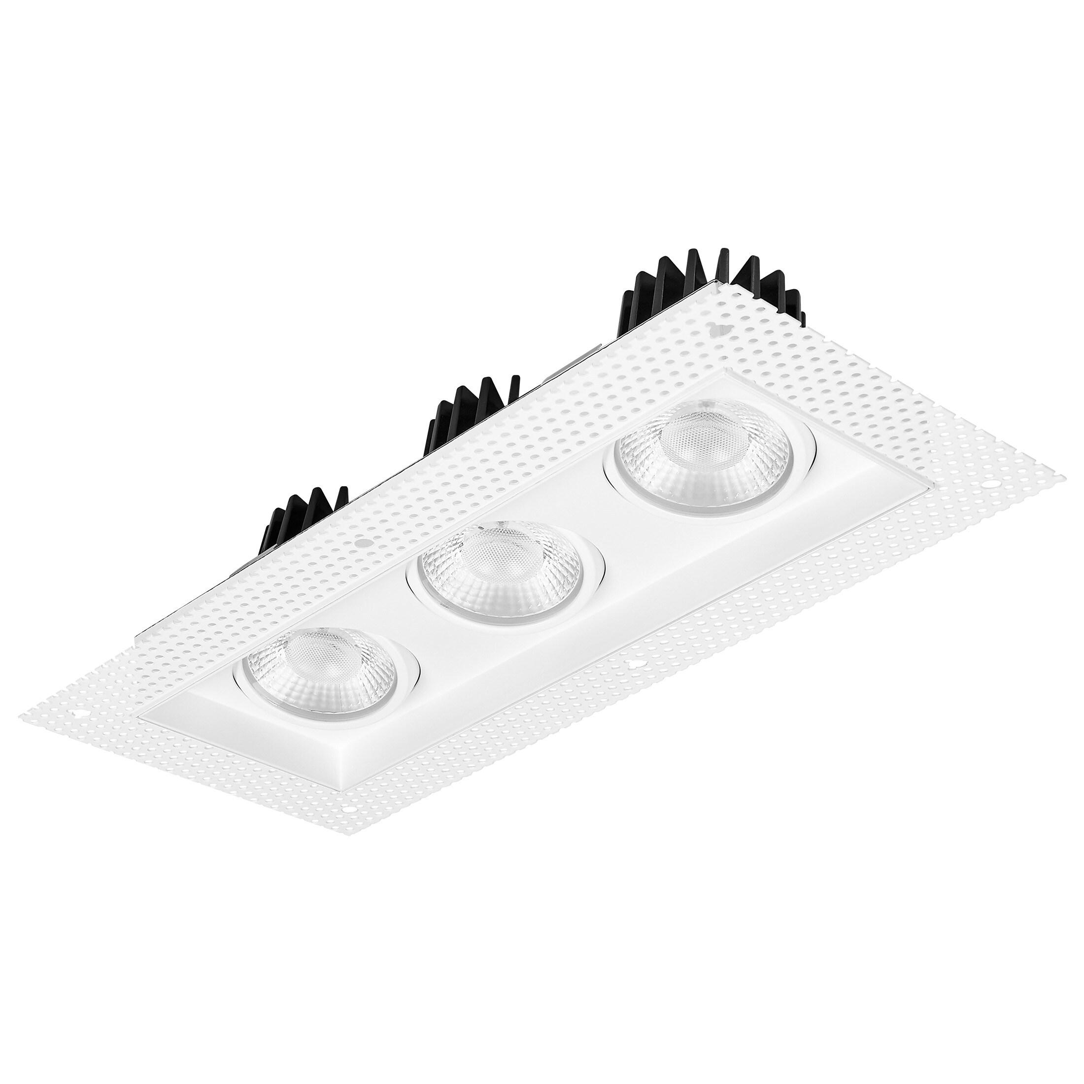 Maxxima 4 in. 3 Head Trimless LED Slim Square Recessed Anti-Glare Gimbal Downlight, White, Canless IC Rated, 3000 Lumens, 5 CCT 2700K-5000K