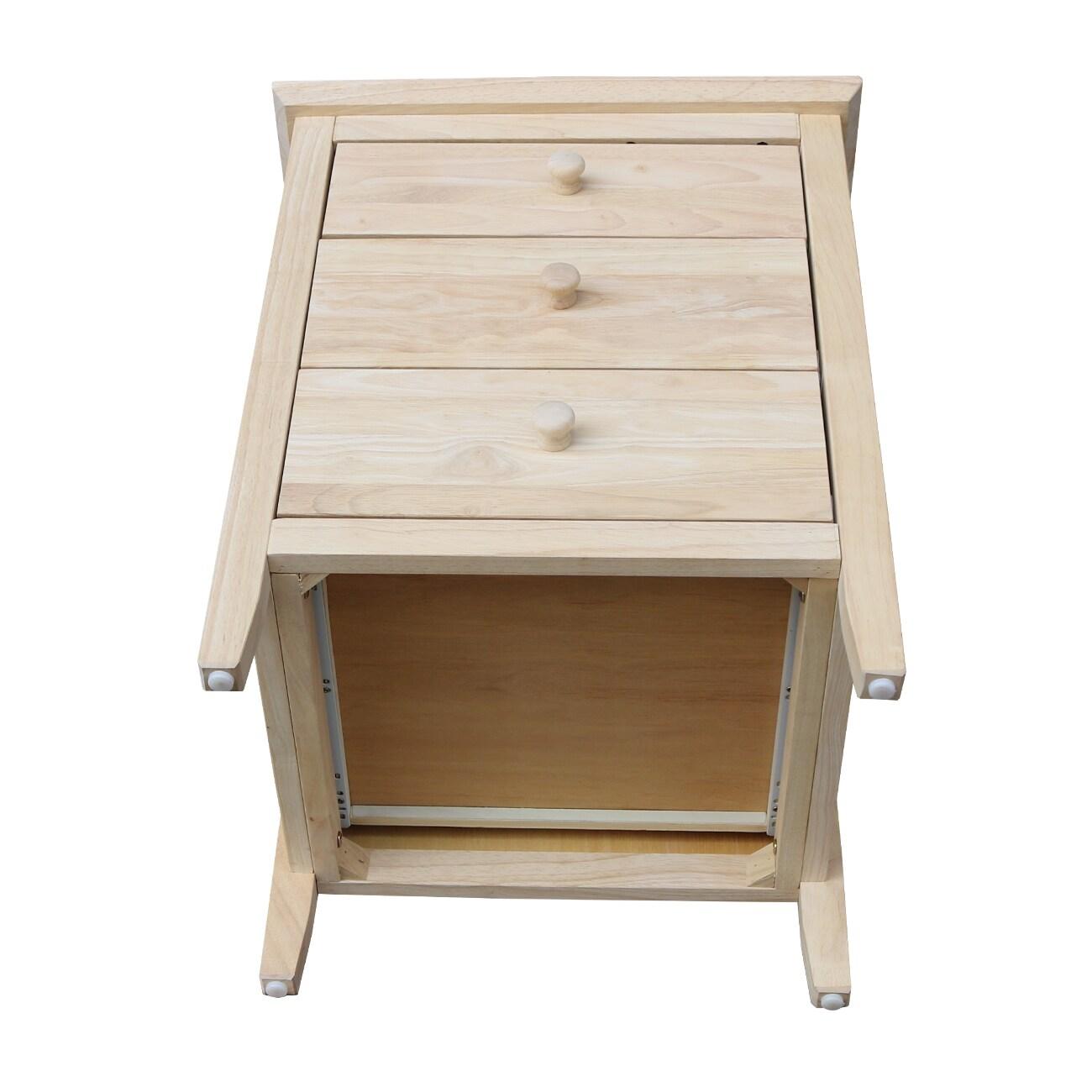 International Concepts Smith Nightstand with 3 Drawers - Unfinished : Hardwood Bedside Table, Storage Solution