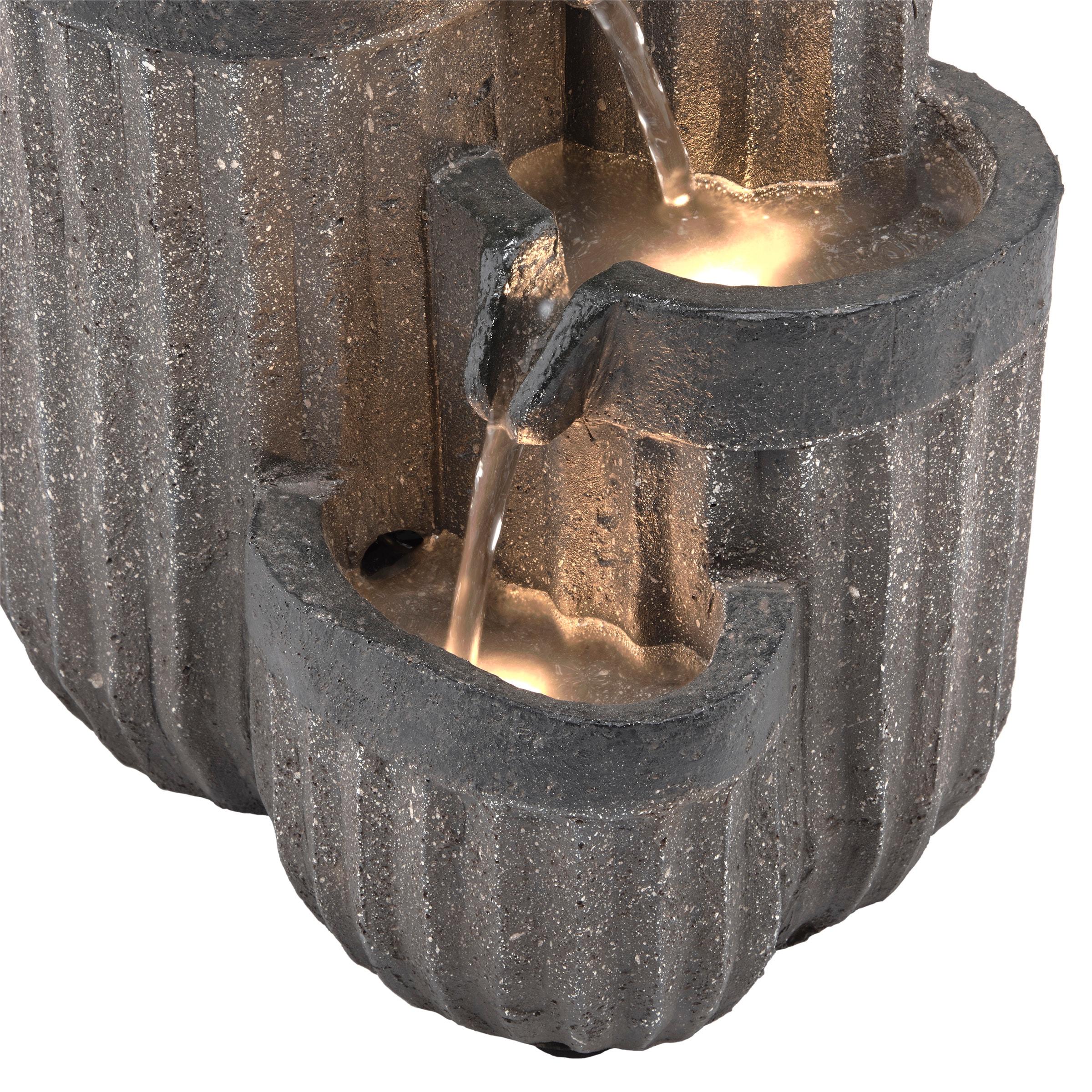 14" Resin Cascading Pillar Tabletop Fountain with LED Lights Gray - Alpine Corporation: Durable, Weatherproof Design, No Assembly Required