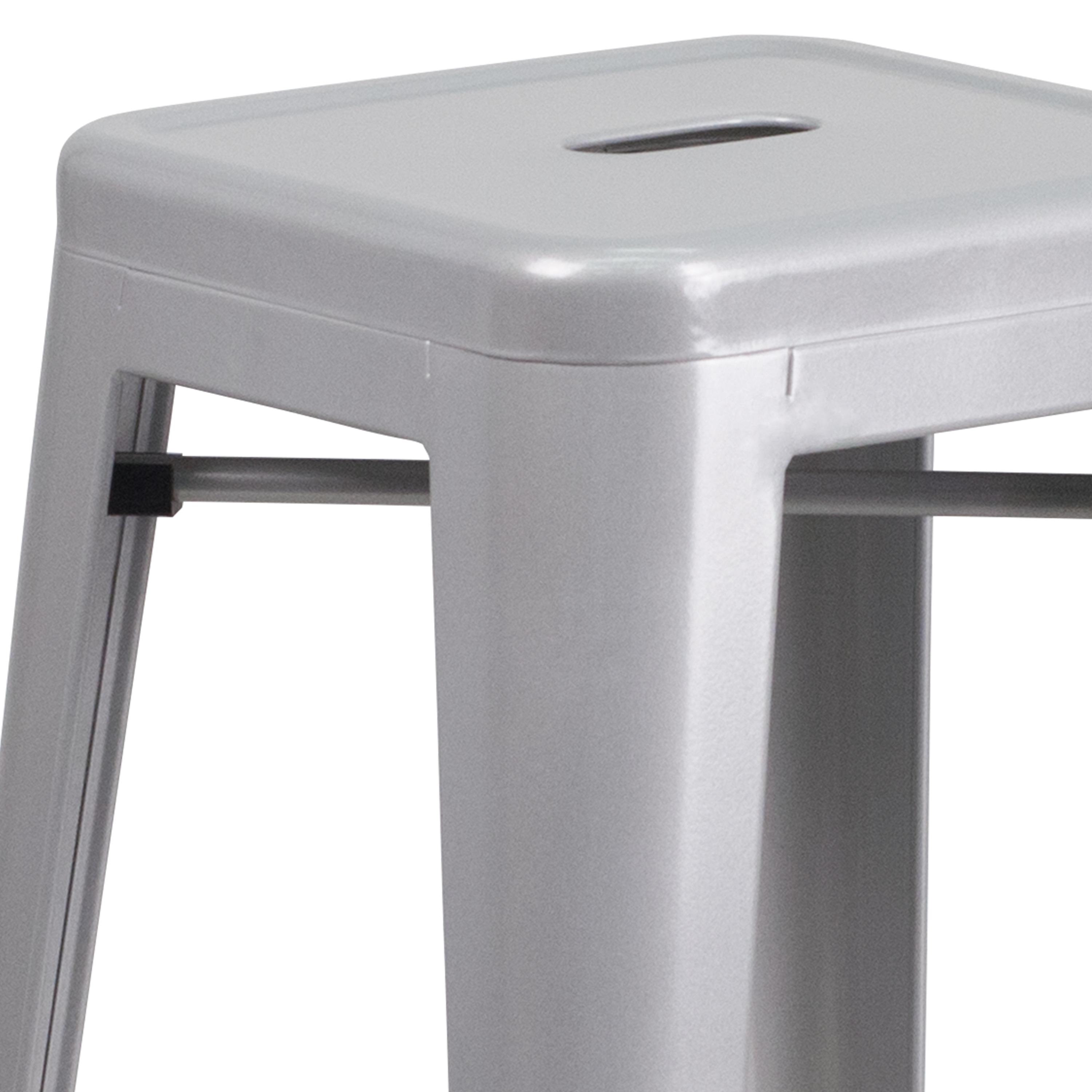 Flash Furniture Commercial Grade 30" High Backless Silver Metal Indoor-Outdoor Barstool with Square Seat