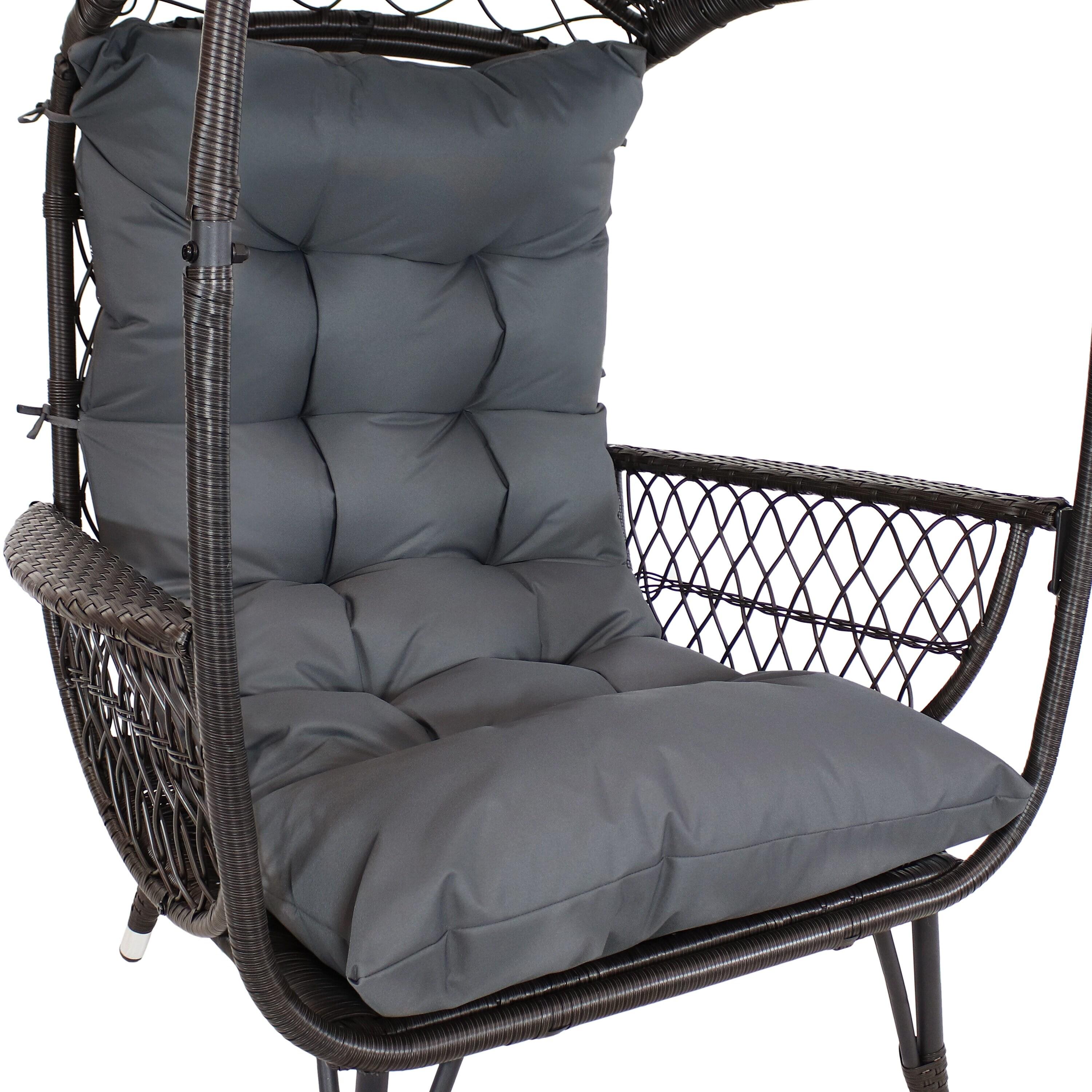 Sunnydaze Shaded Comfort Wicker Outdoor Egg Chair with Legs - 56.5" H - Gray