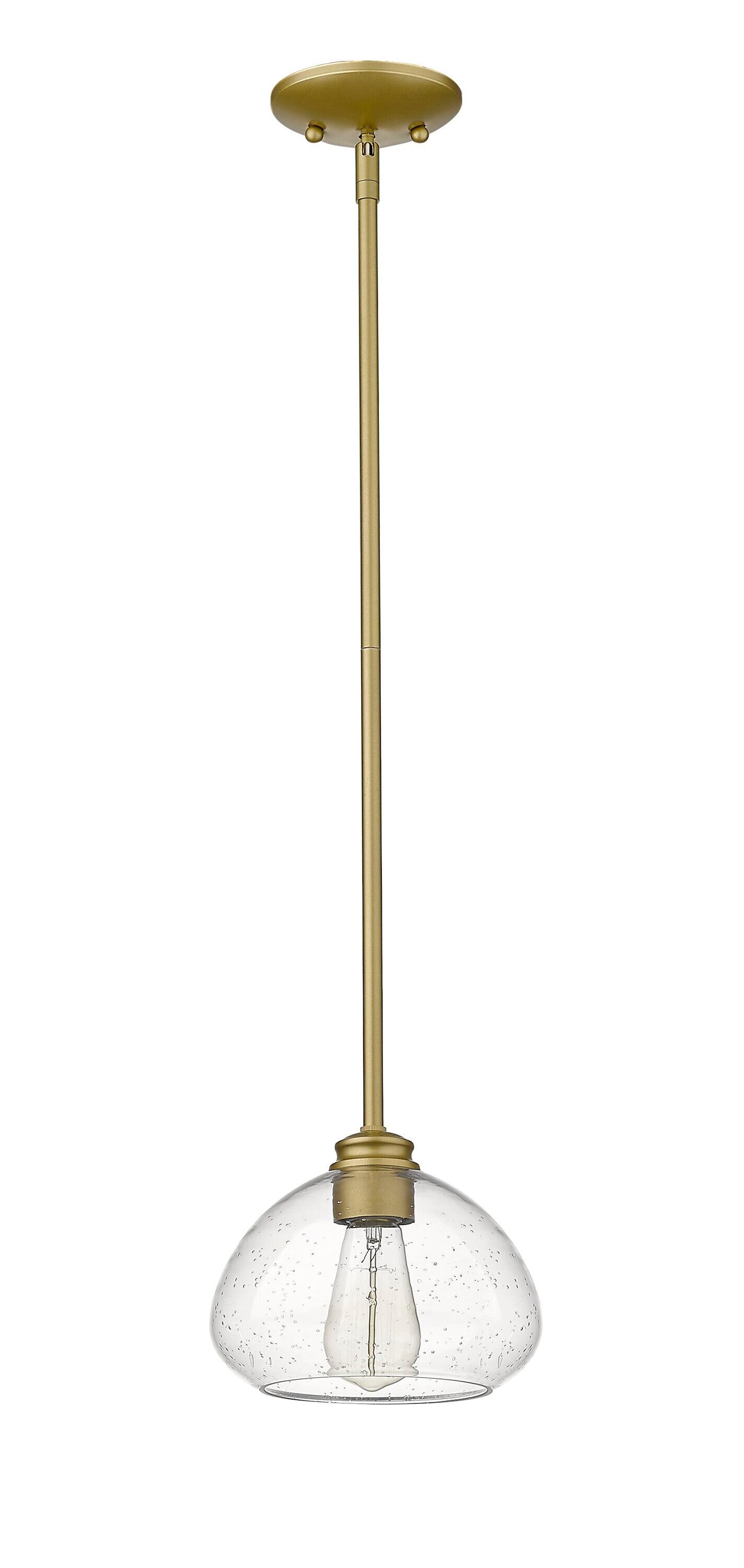 Satin Gold 8'' Mini Pendant Light with Seeded Glass Bowl