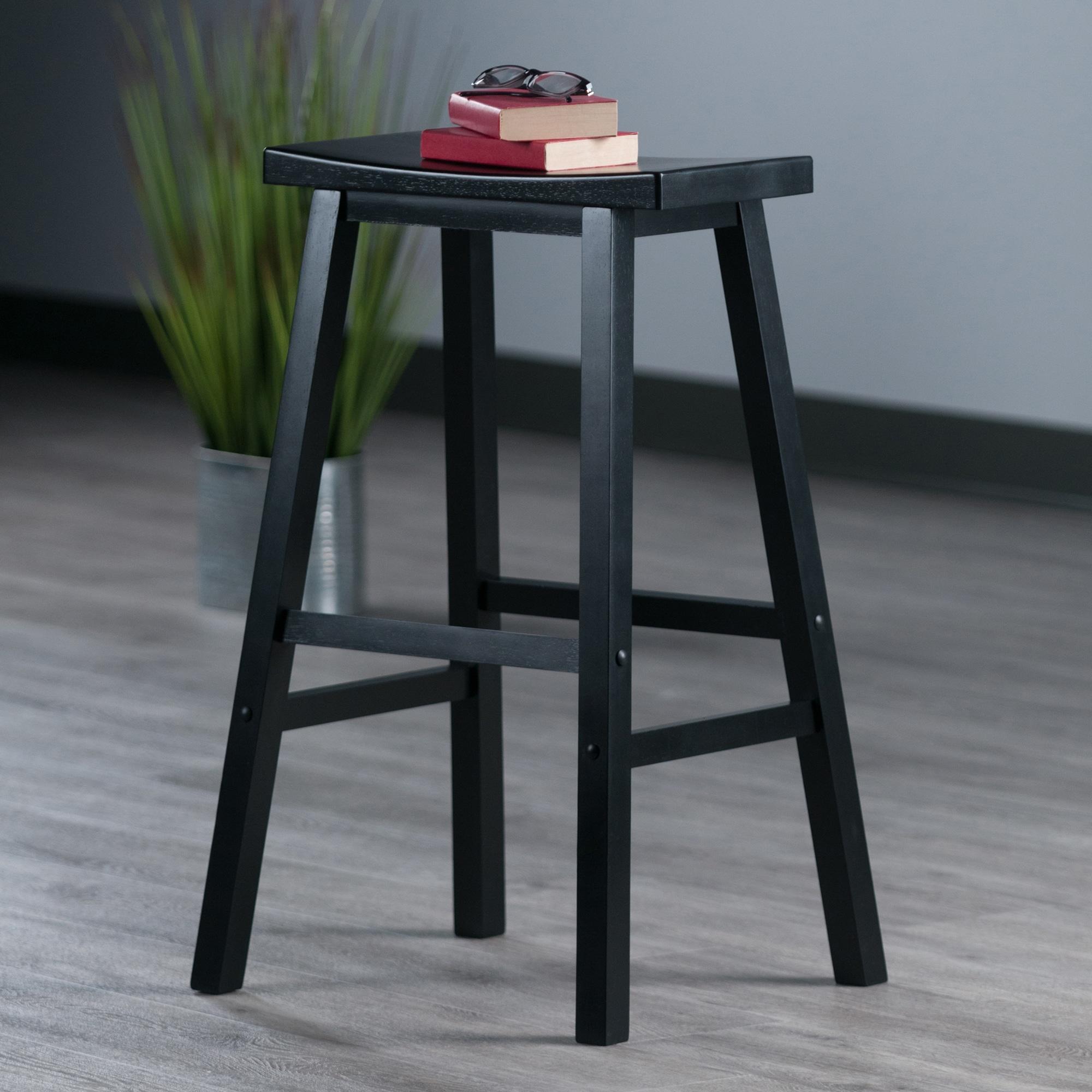 29" Satori Saddle Seat Barstool Black - Winsome: Solid Wood, High-Top Counter, Backless Design