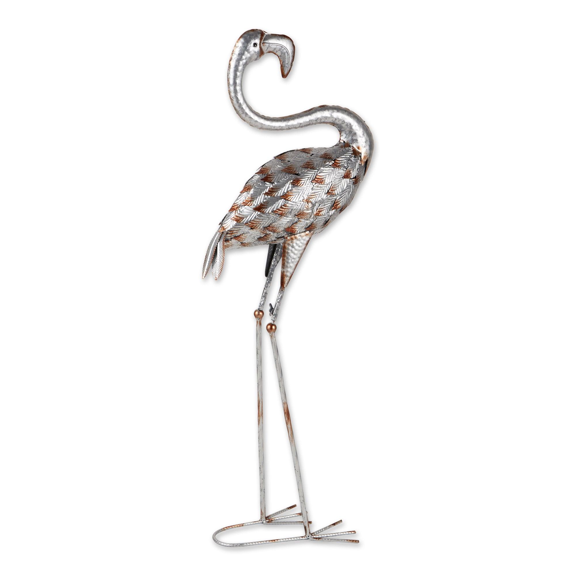 Galvanized Iron Flamingo Garden Statue with Textured Feathers