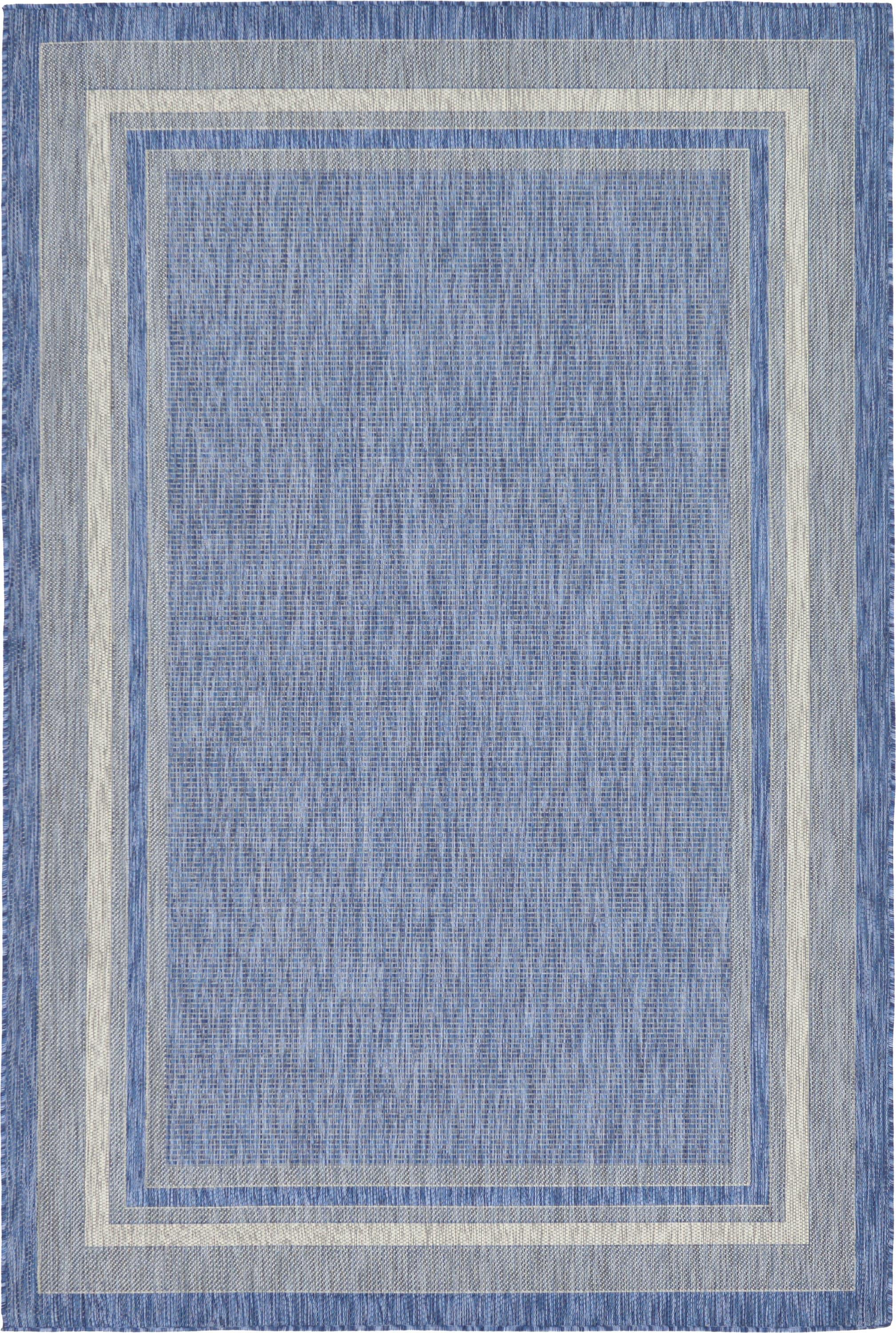 Unique Loom 6' 1 x 9' 0 Rectangle Indoor/Outdoor Border Blue Area Rug