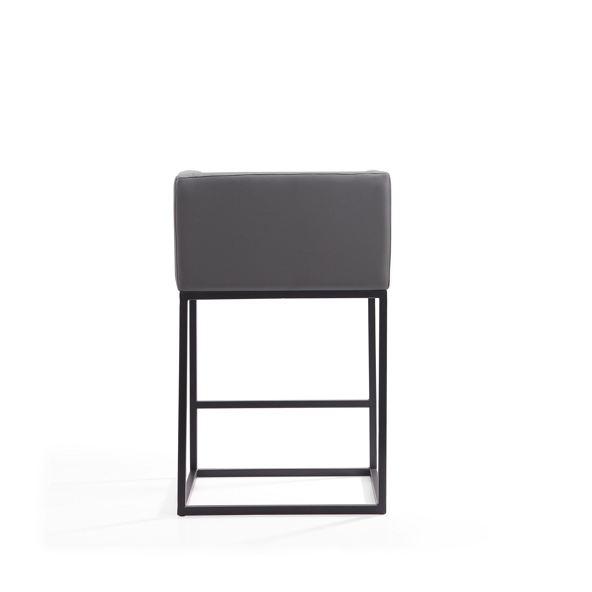 Embassy Metal Counter Height Barstool Gray - Manhattan Comfort: Faux Leather, Low Back with Armrest & Footrest