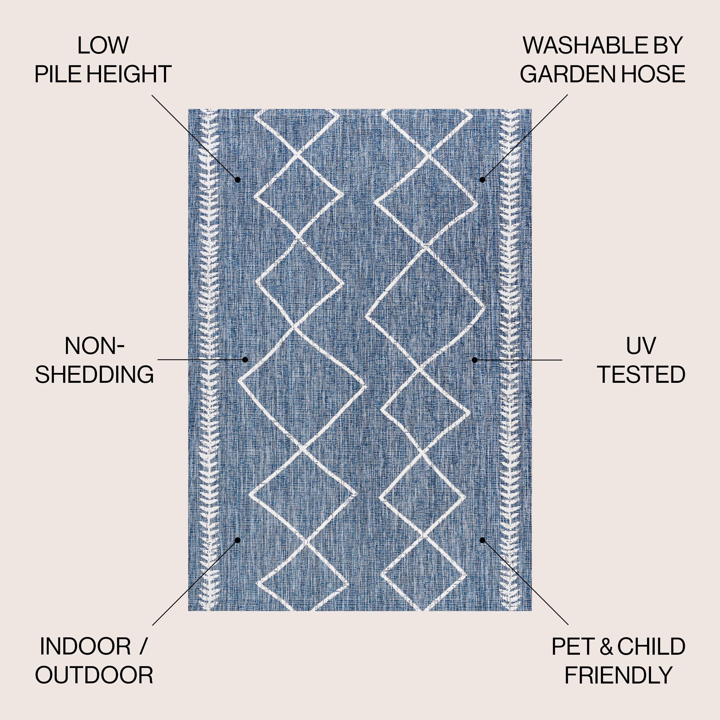 4'x6' Derya  Diamond Trellis Indoor/Outdoor Area Rug, Blue/Ivory - JONATHAN Y