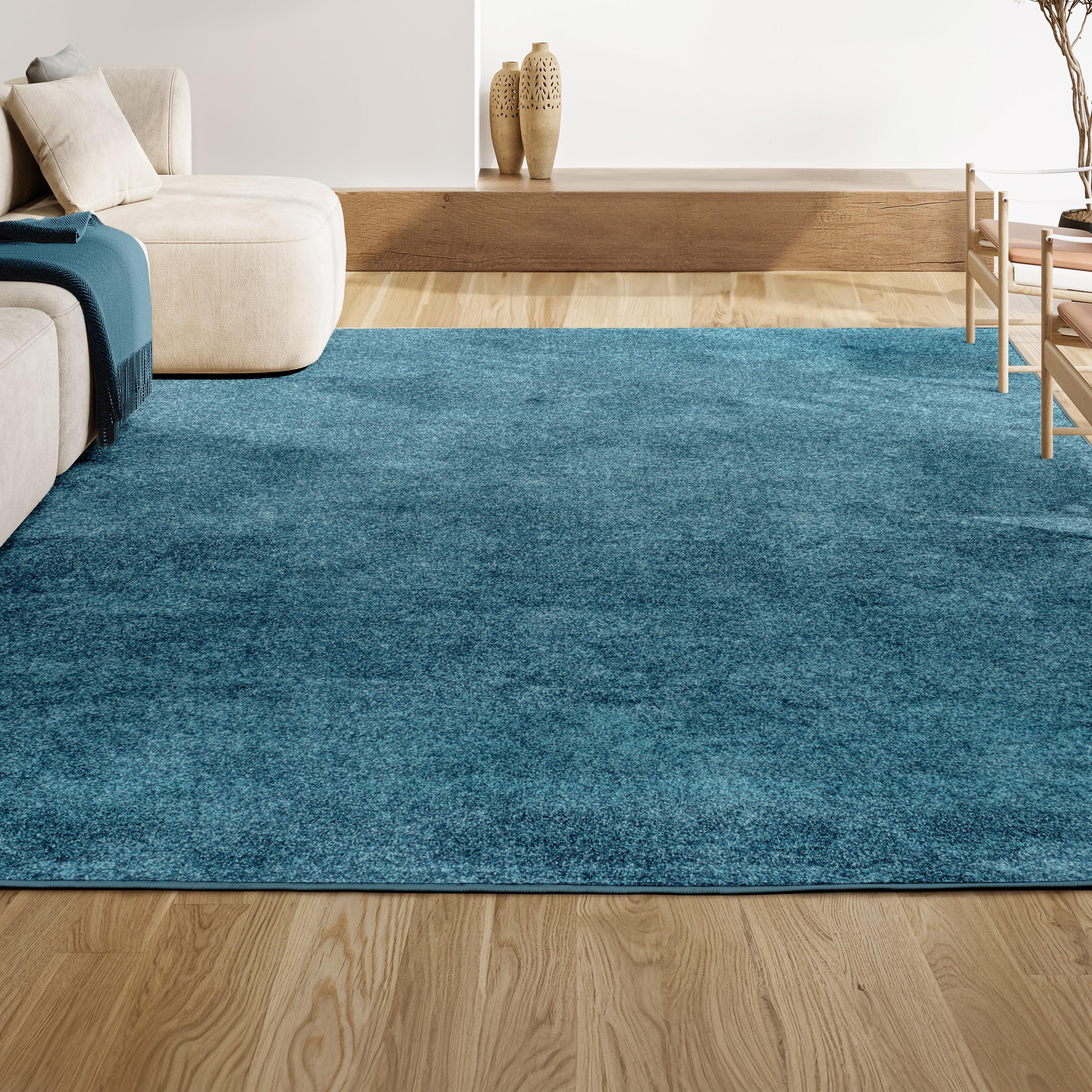 8'x10' Haze Solid Low-Pile Area Rug, Turquoise - JONATHAN Y