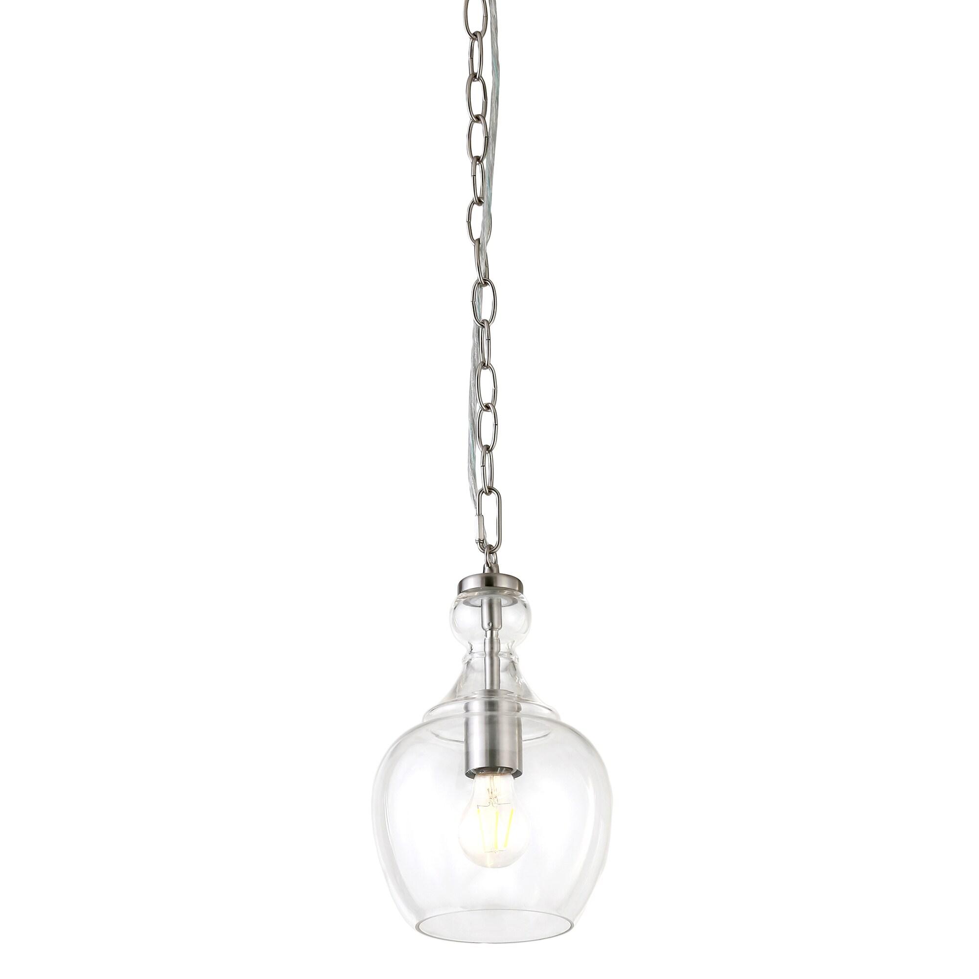 Evelyn&Zoe 7" Brushed Nickel Finish Metal/Glass Pendant