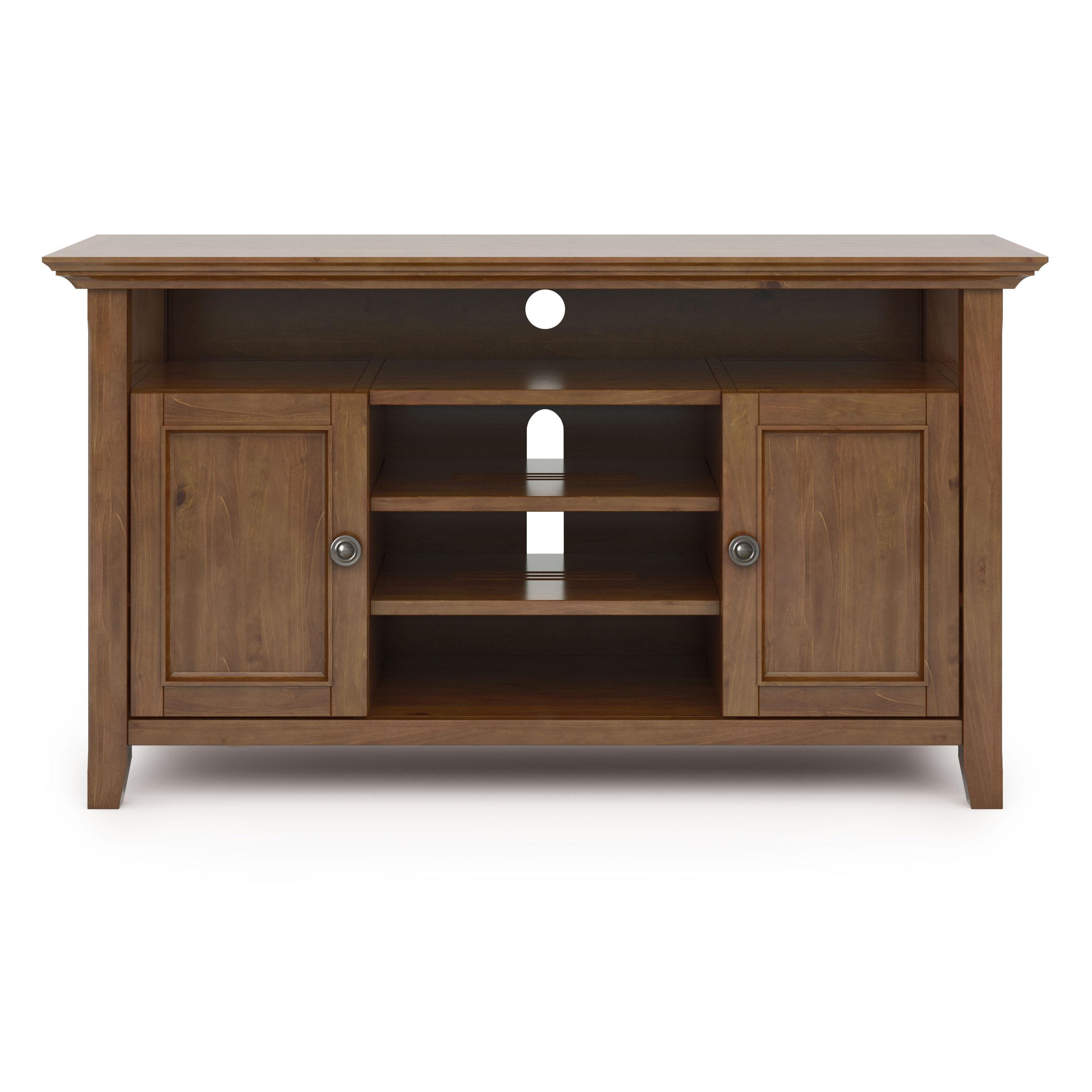 Simpli Home Amherst Wood TV Media Stand in Saddle Brown