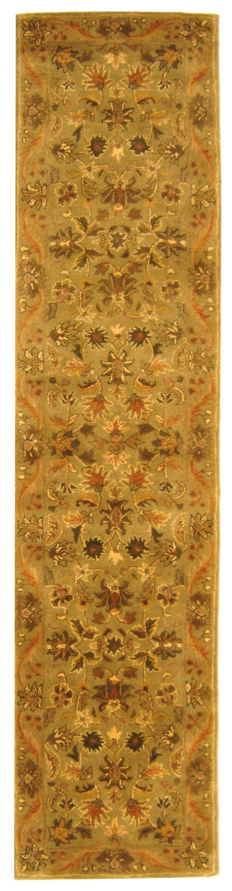 SAFAVIEH Antiquity Carmella Floral Bordered Wool Runner Rug, Olive/Gold, 2'3" x 16'