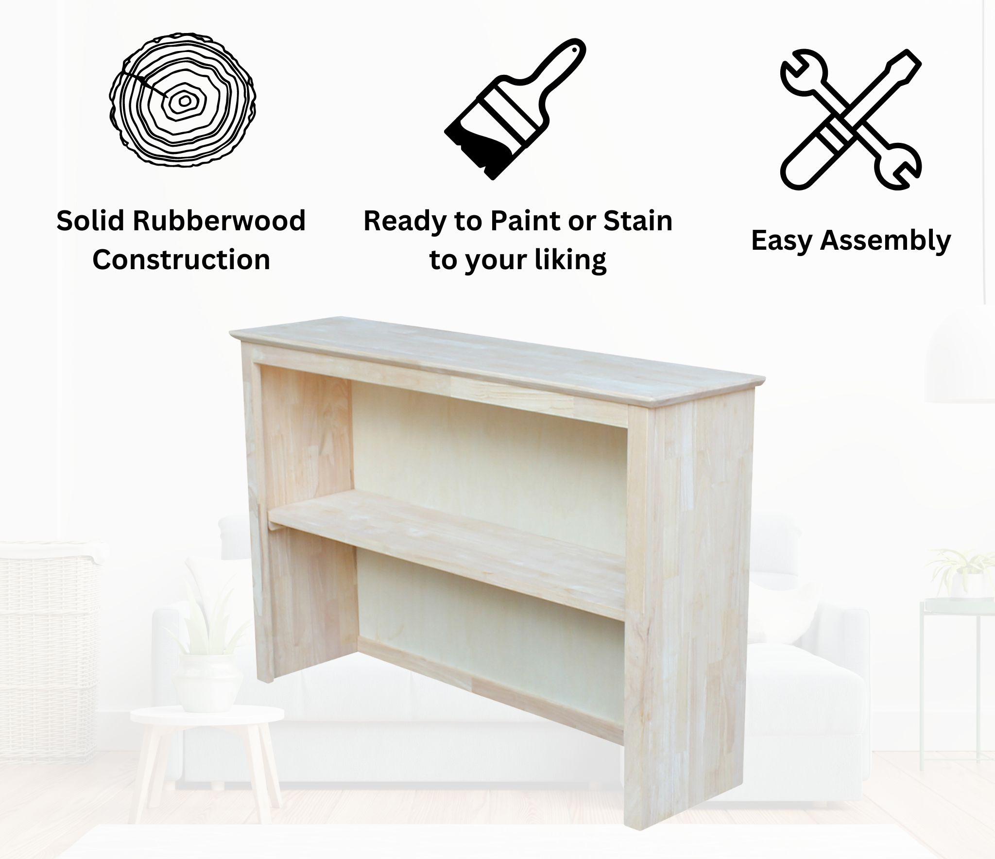 Hutch For Brooklyn Desk Unfinished - International Concepts: Hardwood, Fixed Shelf, 45"x30"