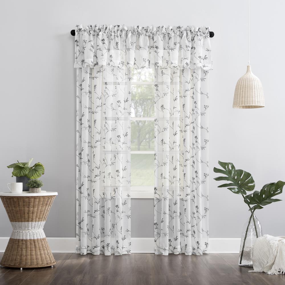 17"x50" Delia Embroidered Floral Sheer Rod Pocket Curtain Valance White/Gray - No. 918: Botanical Window Valance