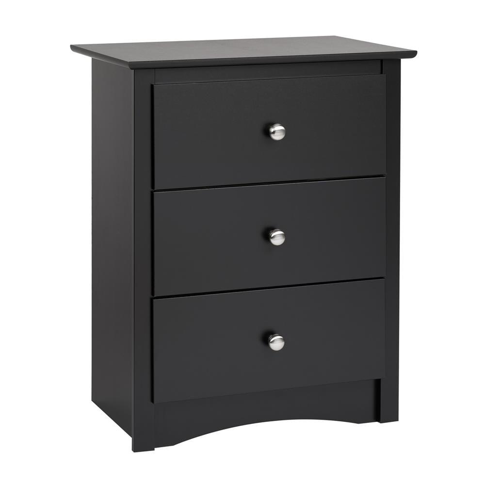 Prepac Sonoma 3 Drawer Nightstand - Black : Wood Composite Bedside Table, Rectangle Shape, Spot Clean