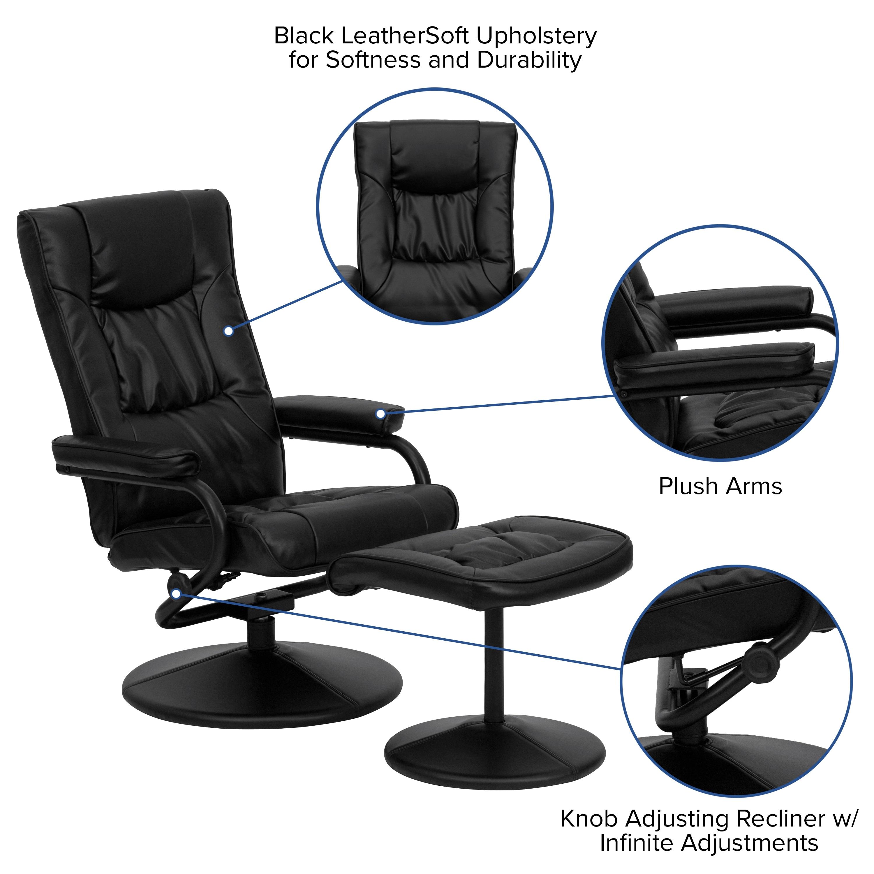 Flash Furniture Rachel Contemporary Multi-Position LeatherSoft Recliner Chair with Ottoman, Black