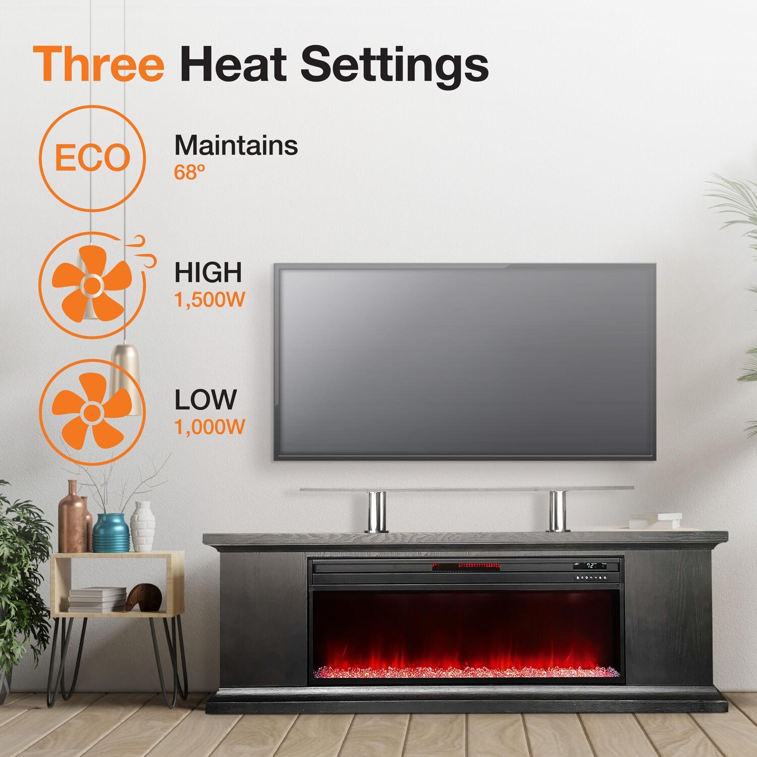 Lifesmart TV Stand for TVs up to 72" with Electric Fireplace Included