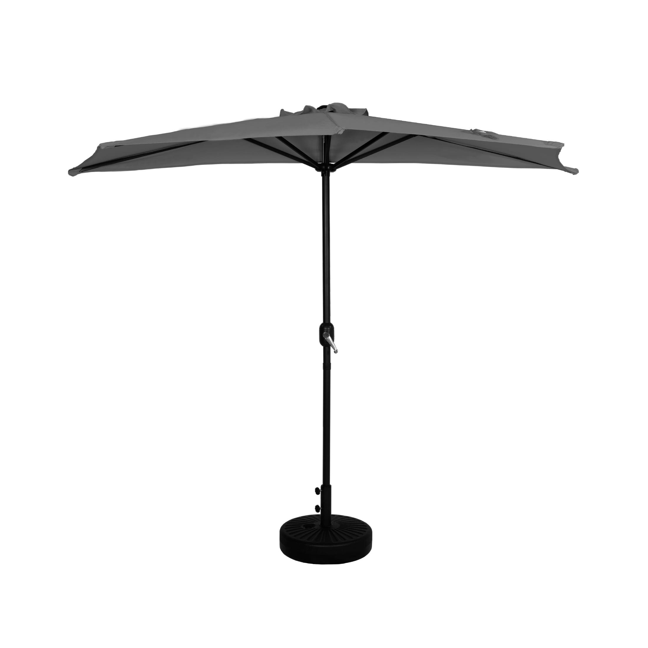 9 ft Half Market Umbella with Black Round Free Standing Plastic Base, Gray