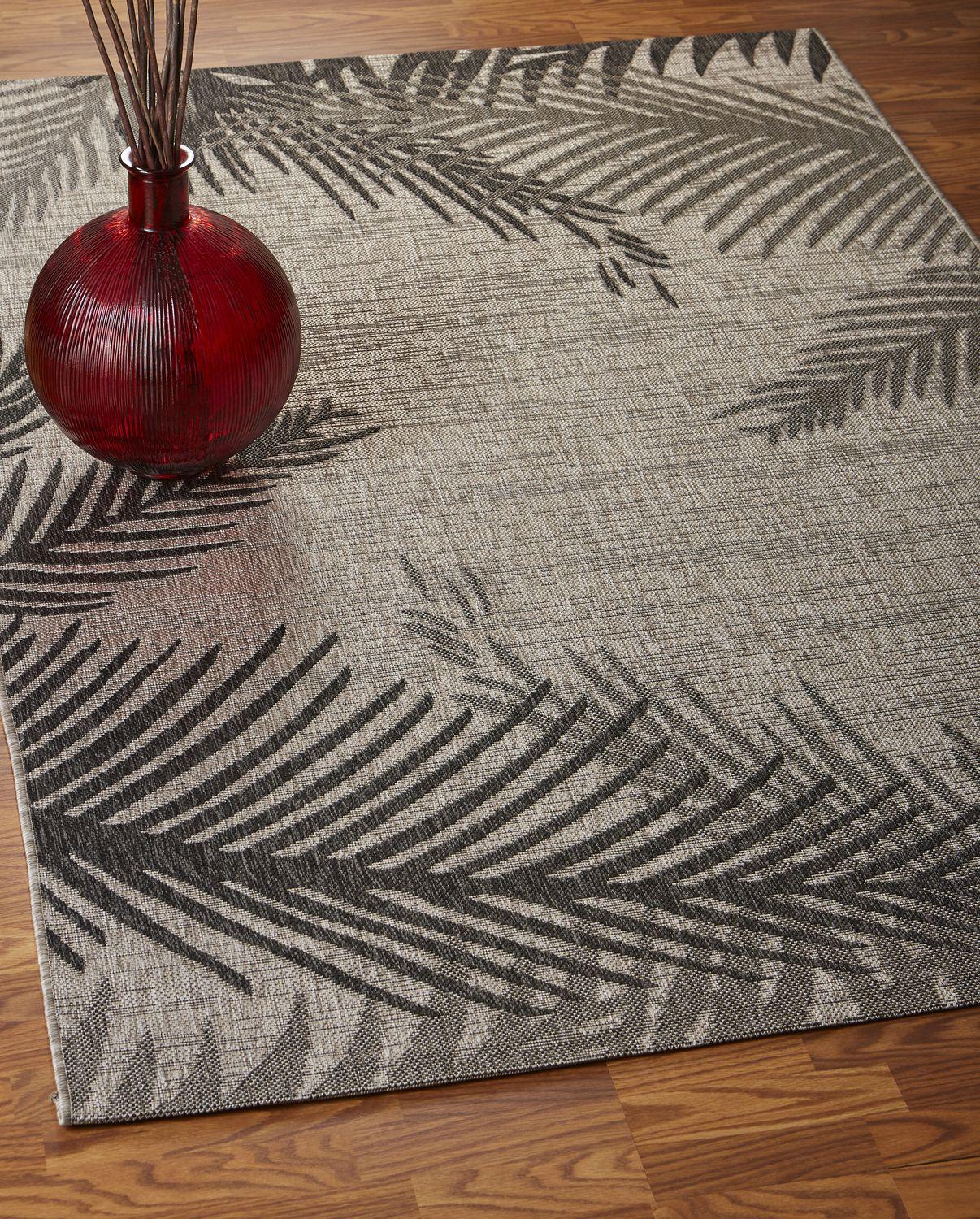 Ox Bay Carmindy 7'9" x 9'5" Black Tropical Palms Indoor/Outdoor Area Rug