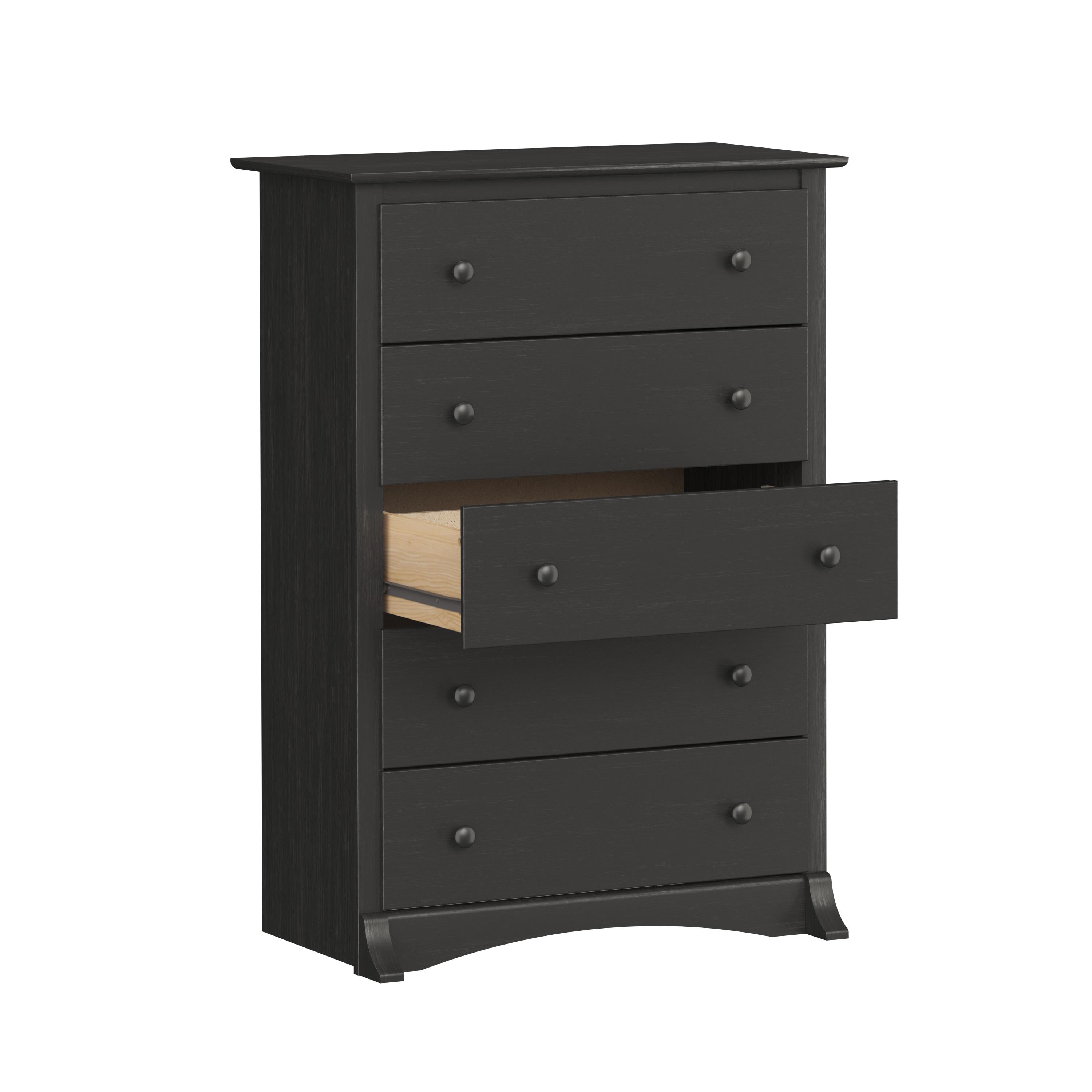 Prepac Monterey 5 Drawer Dresser Washed Black: Wood Composite Vertical Storage, 45.25" High