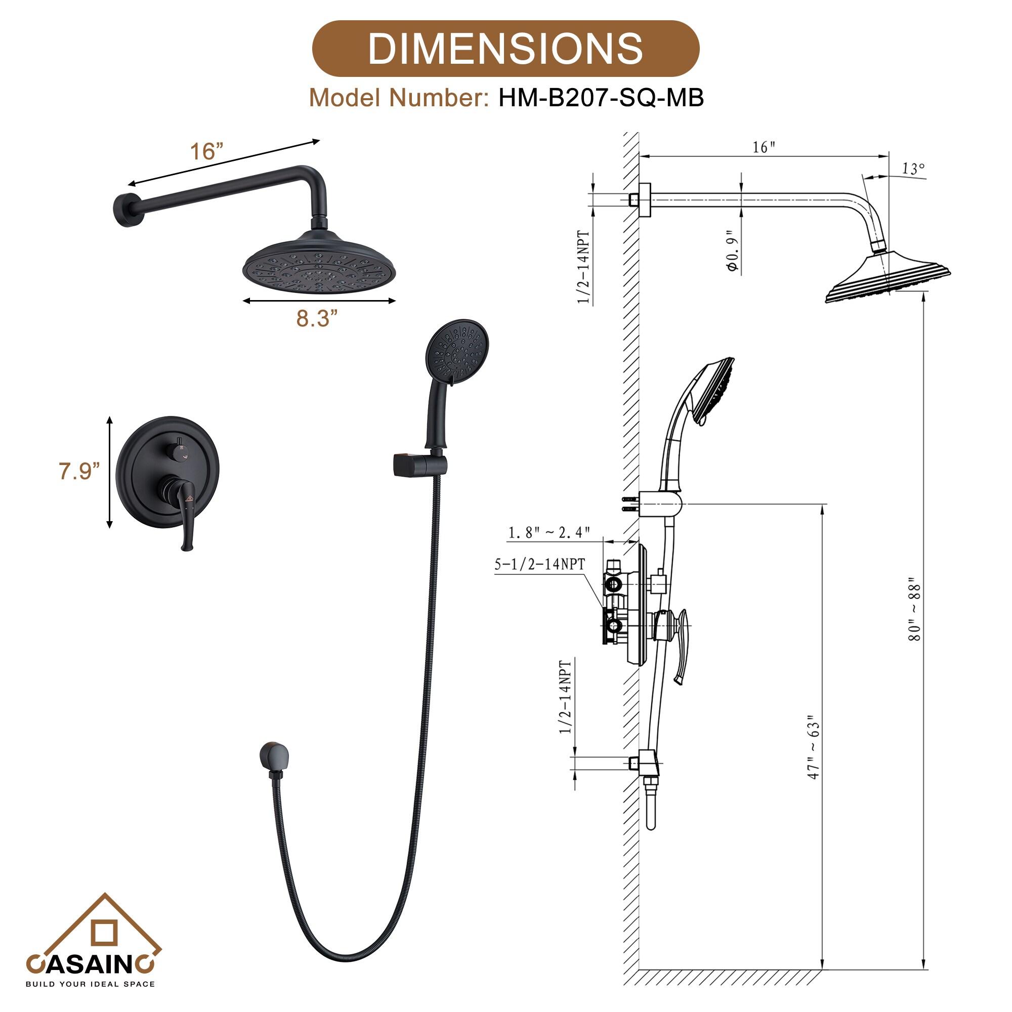 Retro Wall Mount 2 Function Rainfall Shower System with 3 Setting Handheld, Rough-In Valve and Diverter