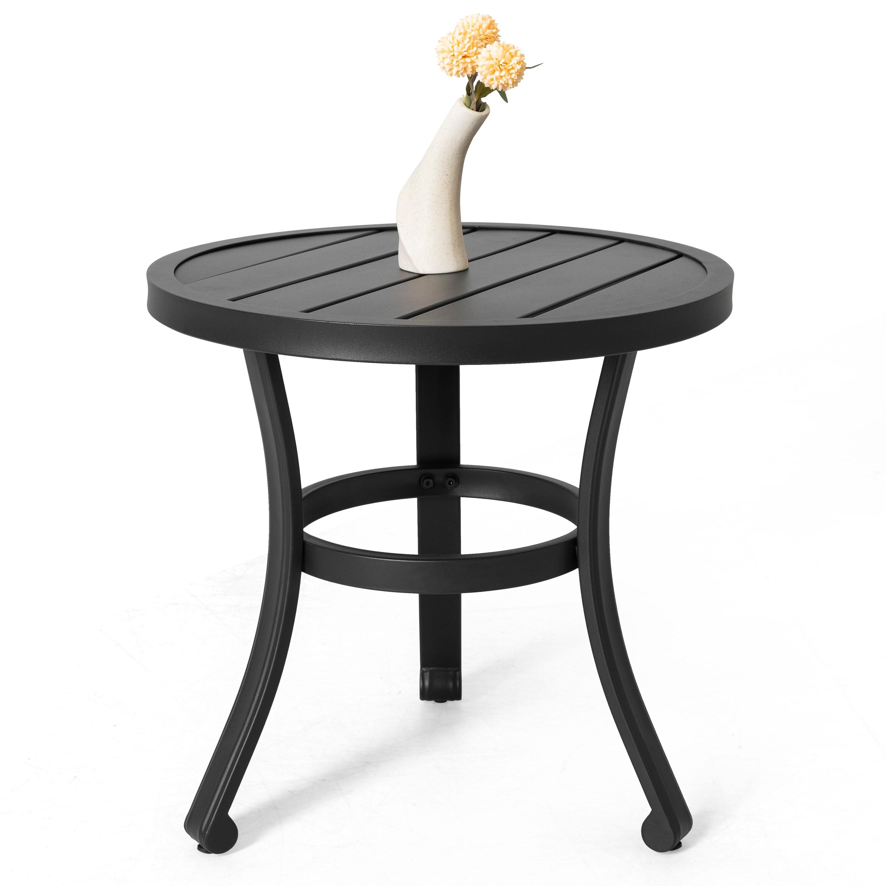 Nuu Garden Outdoor Metal Side Table, Weather Resistant 20’’ Patio Table, Outdoor Bistro Table, Outside End Table for Patio, Pool, Deck, Balcony, Porch, Outdoor or Indoor Use, Black
