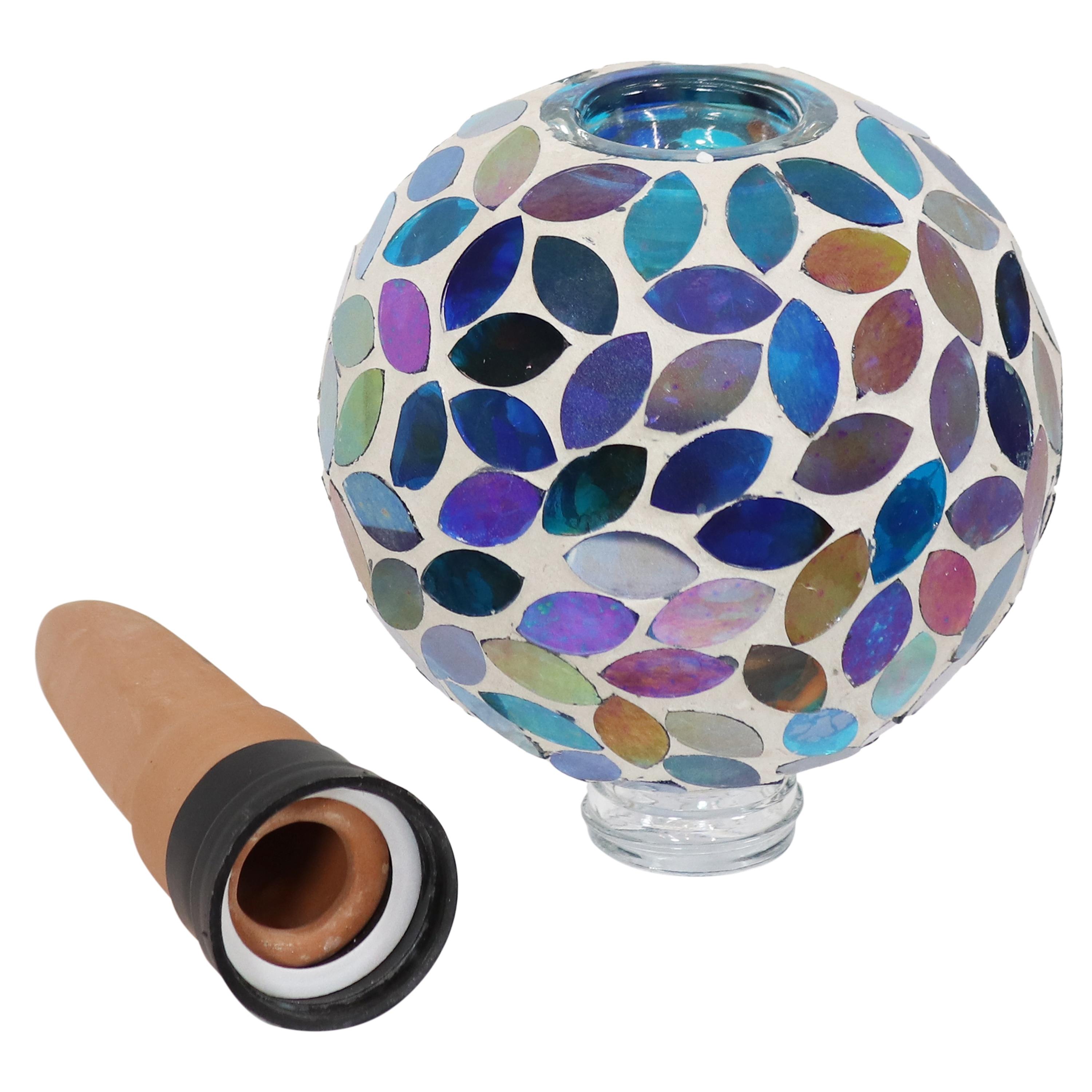 Sunnydaze Outdoor Mosaic Glass Watering Globe with Clay Spike for Planters - 9.5" - Spring Petals