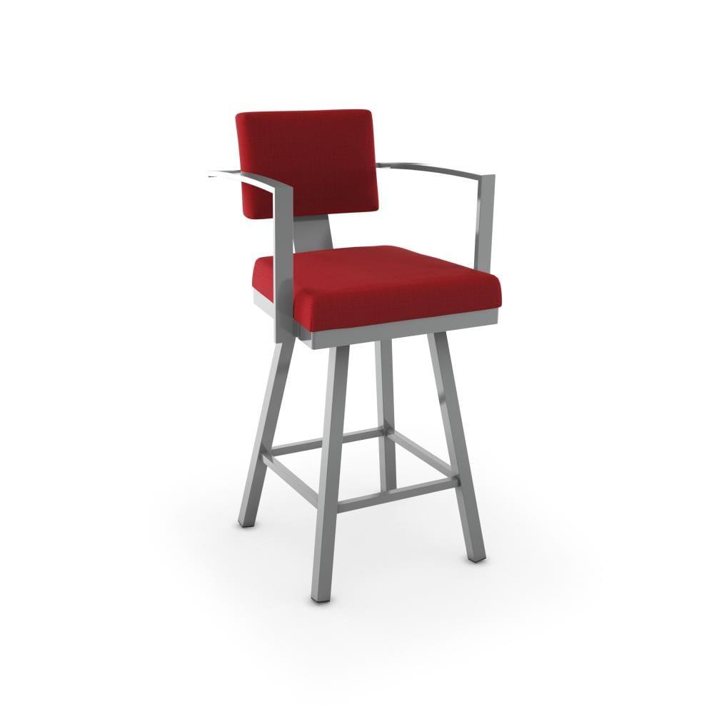 Amisco Akers 26 In. Swivel Counter Stool - Red Polyester / Metallic Grey Metal