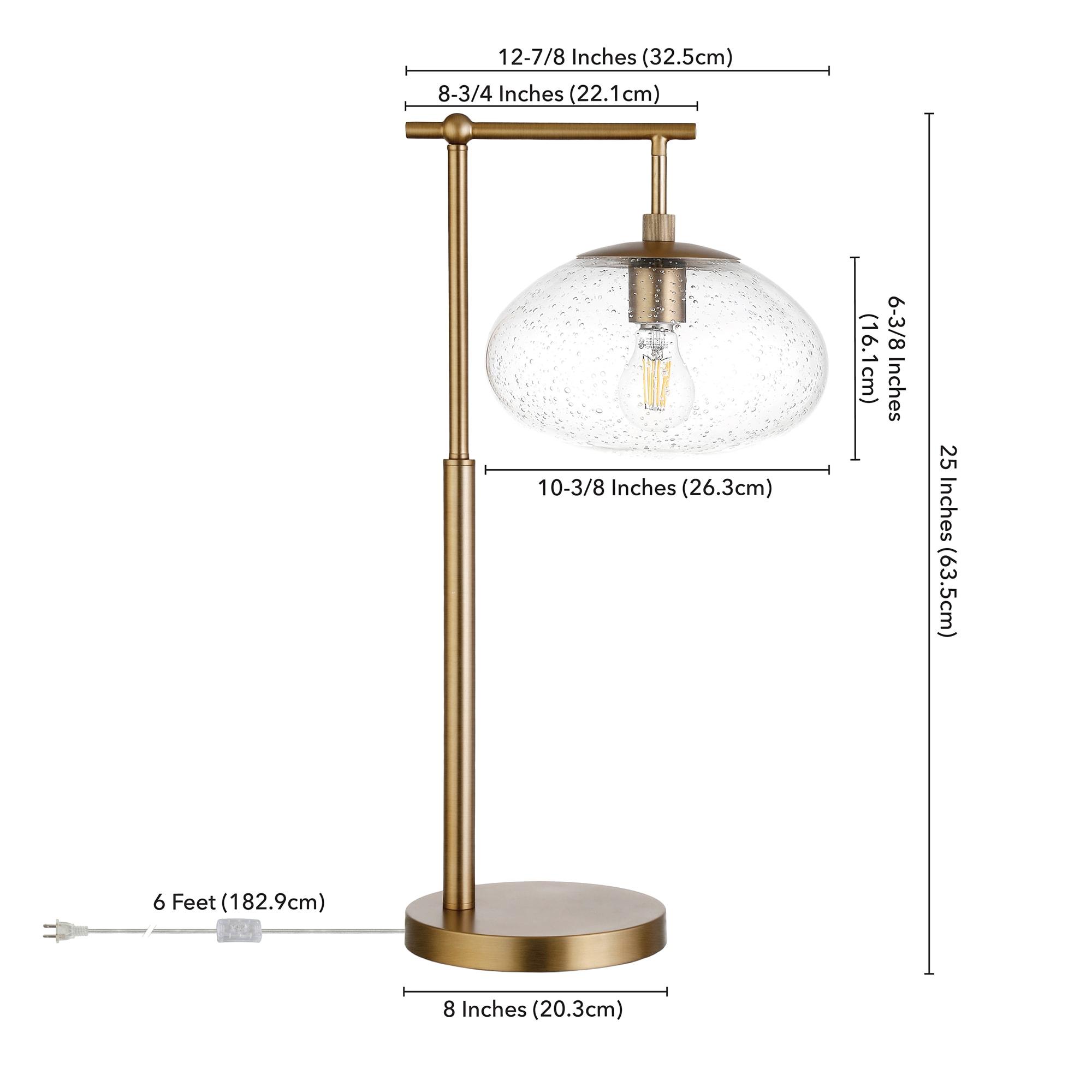 Evelyn&Zoe Blume 25" Tall Arc Table Lamp with Glass Shade in Brushed Brass/Seeded