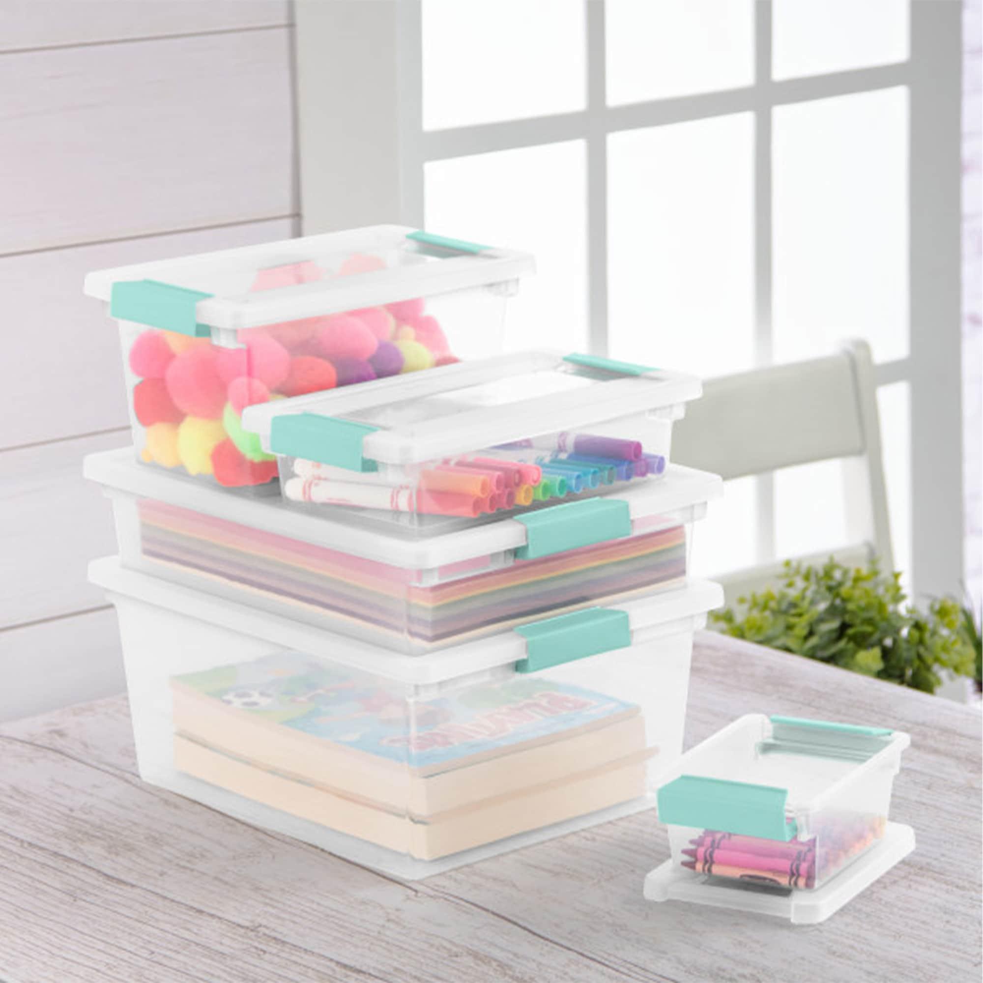 Sterilite Mini Clip Box, Stackable Small Storage Latch Lid Bin, Container Organizes Office, Crafts