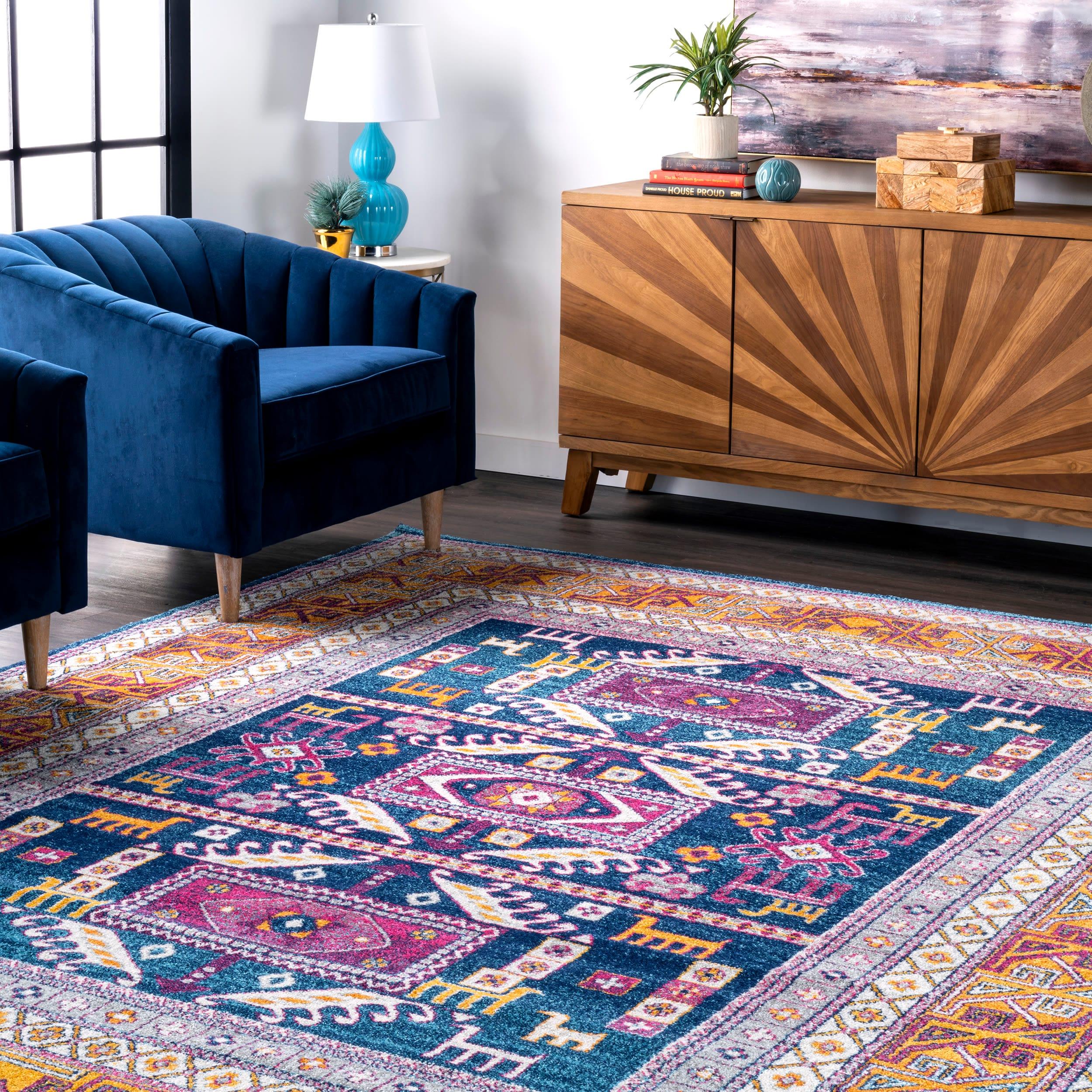 Nuloom Lorena Geometric 7x9 Indoor Area Rug for Living Room Bedroom Dining Room Kitchen, Navy/Orange